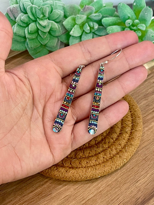 Handmade In Mexico Sterling Silver Multi Color Swarovski Crsytal Dangle Earrings