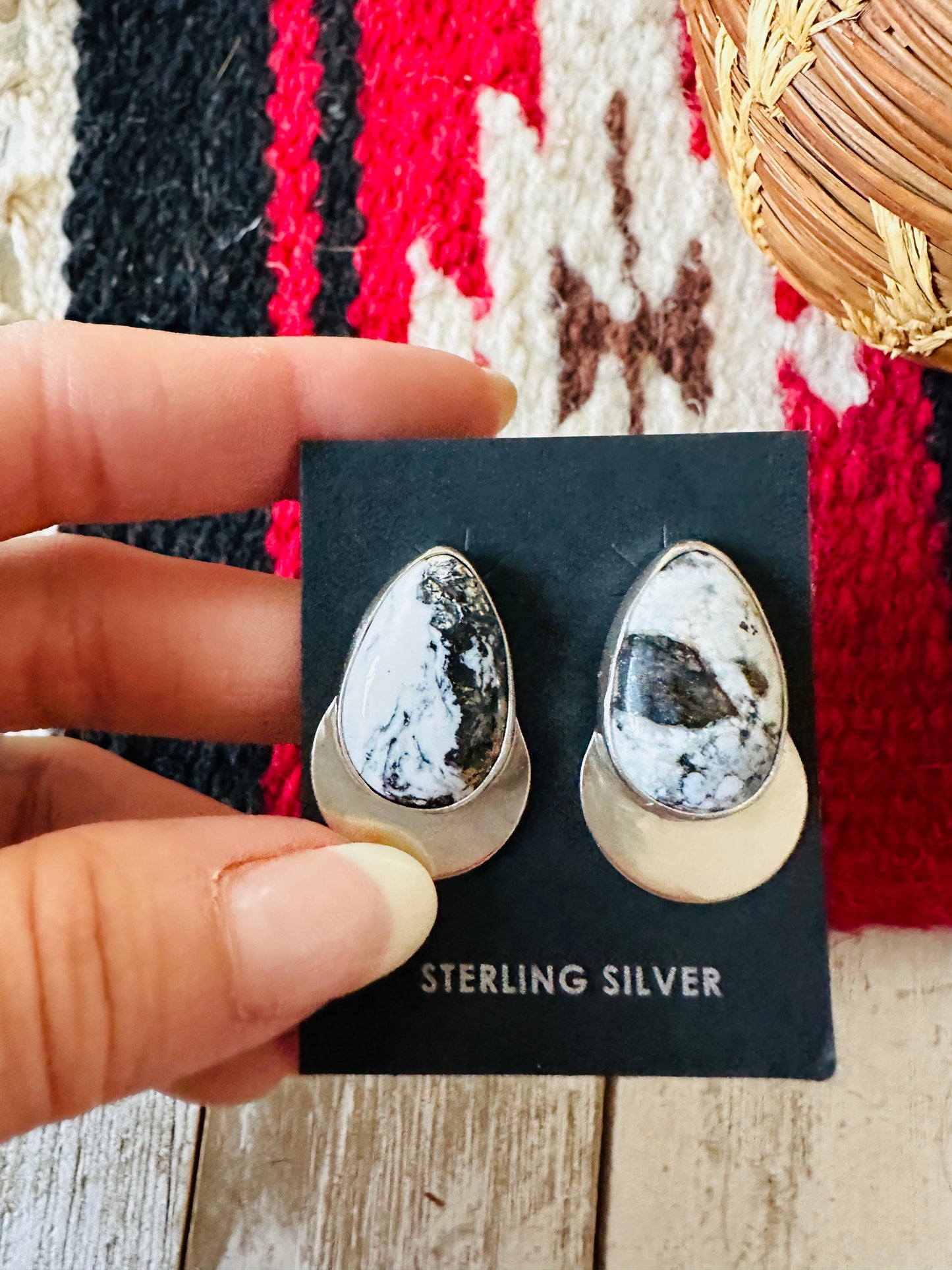 Handcrafted White Buffalo & Sterling Silver Post Earrings