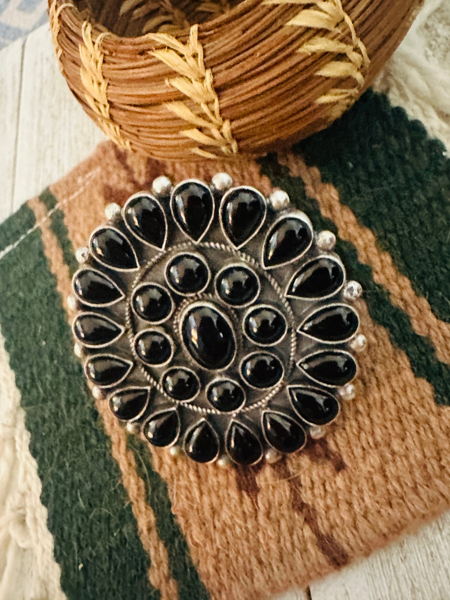 Handcrafted Sterling Silver & Black Onyx Cluster Adjustable Ring