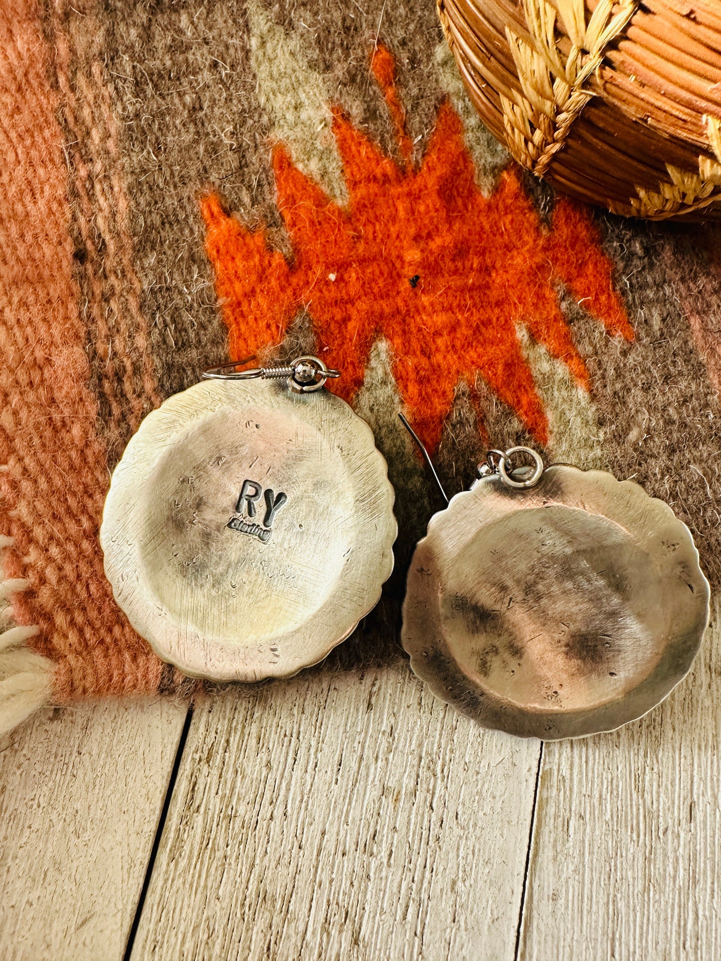 Handcrafted Orange Spiny and Sterling Silver Concho Dangle Earrings