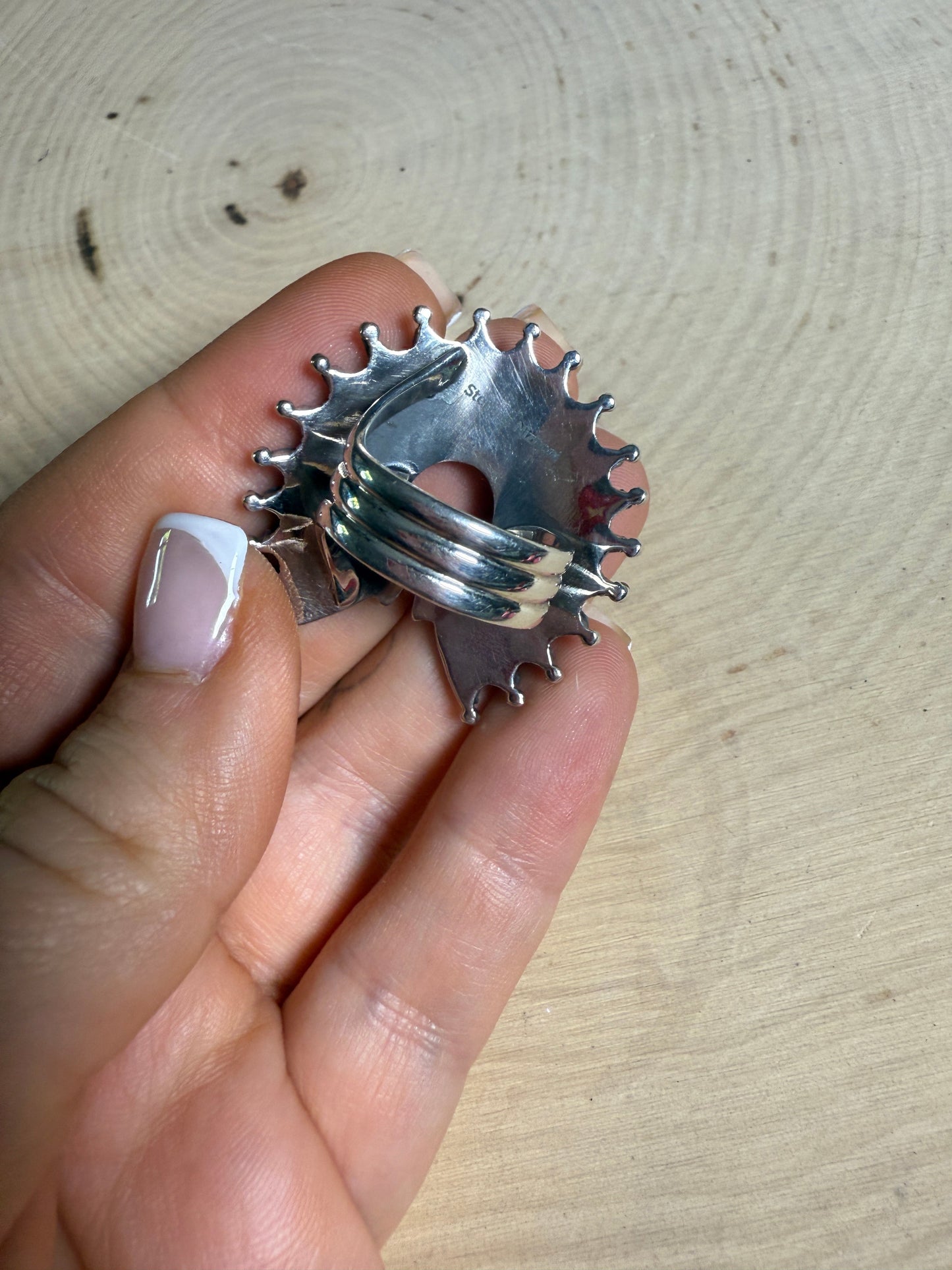 Handmade Sterling Silver & Needlepoint Turquoise Adjustable Naja Ring