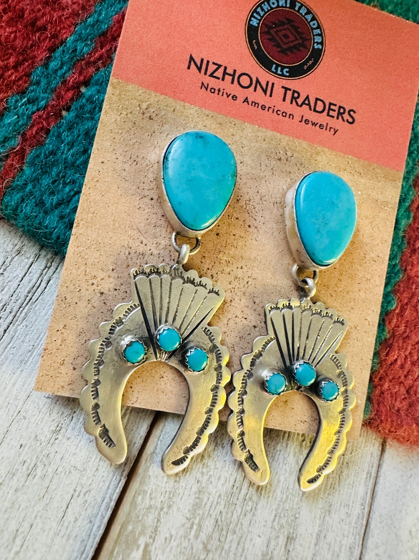 Navajo Turquoise & Sterling Silver Naja Dangle Earrings