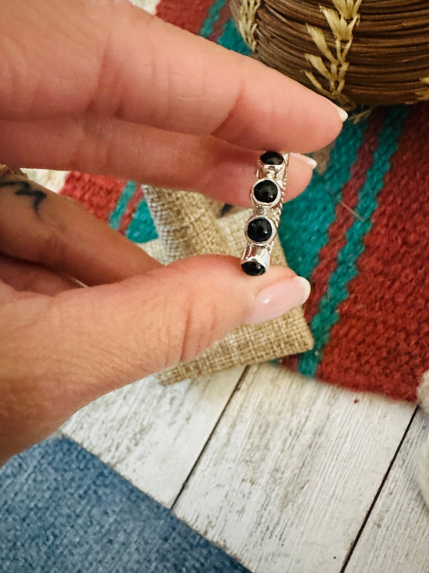 Handcrafted Onyx & Sterling Silver Band Ring Size 5