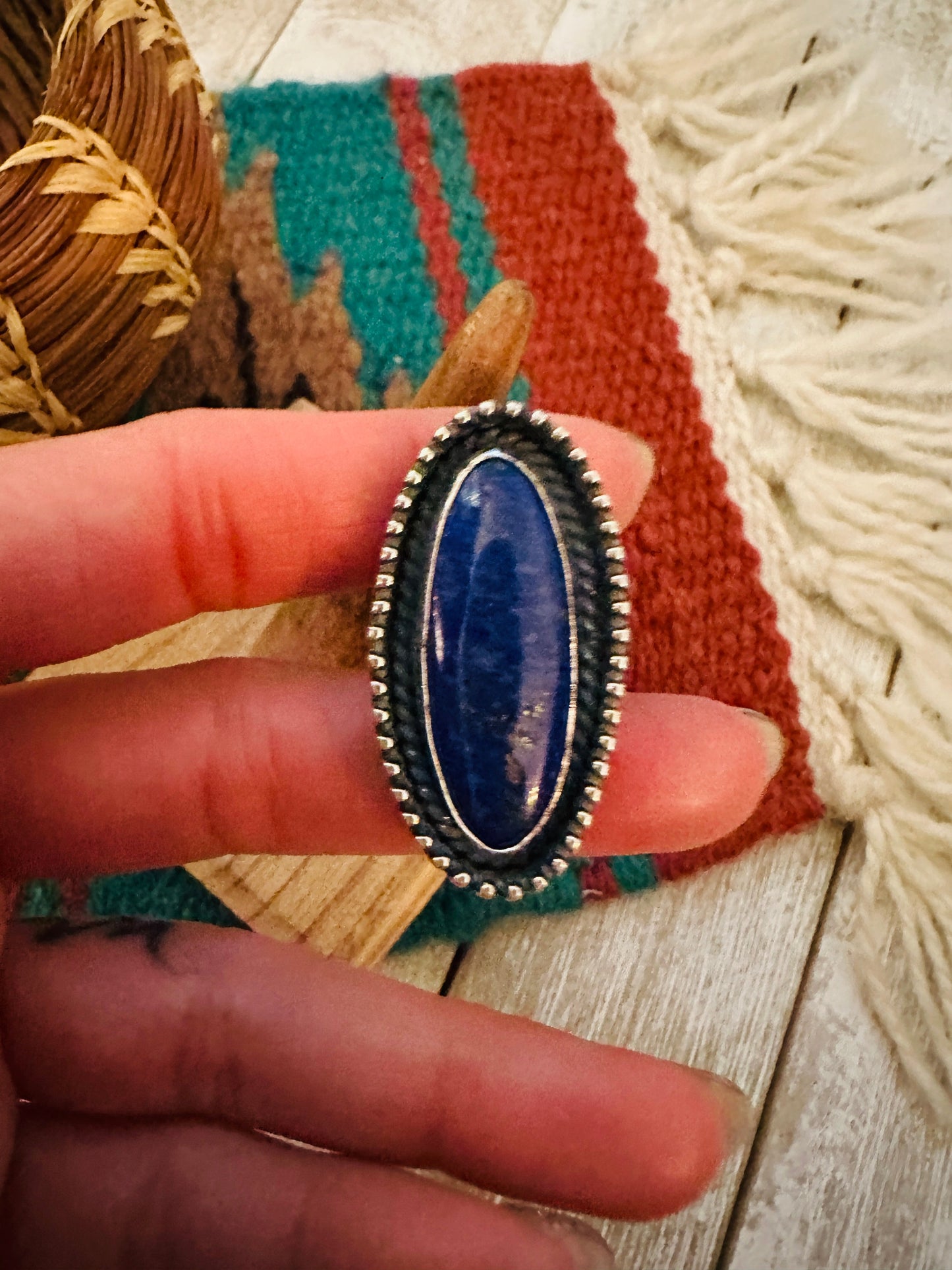 Navajo Sterling Silver & Lapis Adjustable Ring