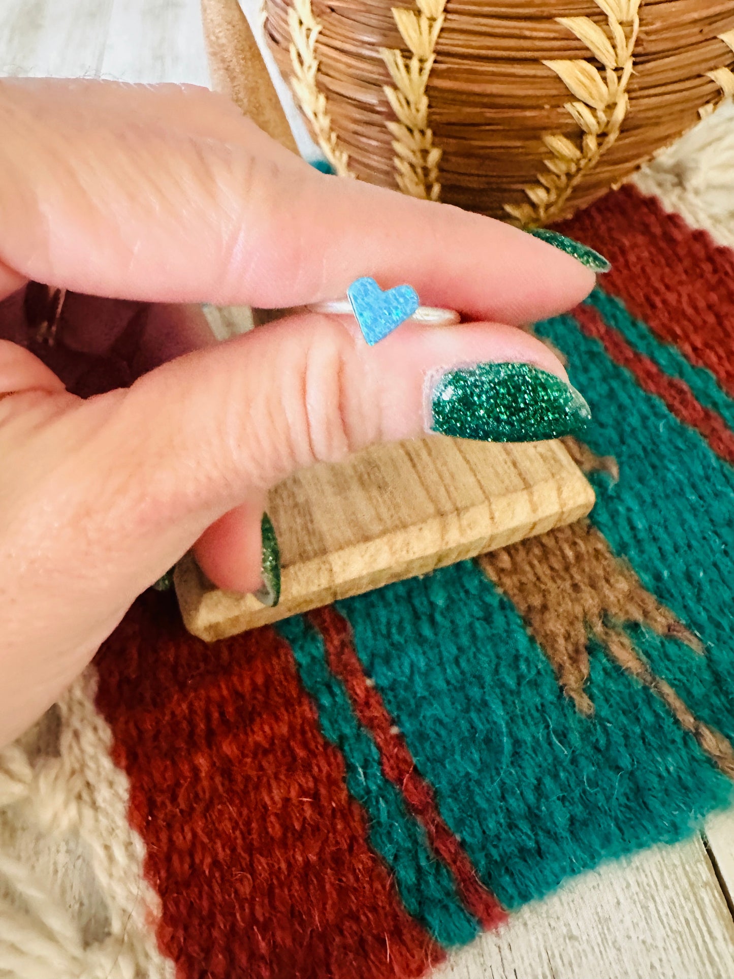 Handcrafted Sterling Silver & Light Blue Opal Heart Ring