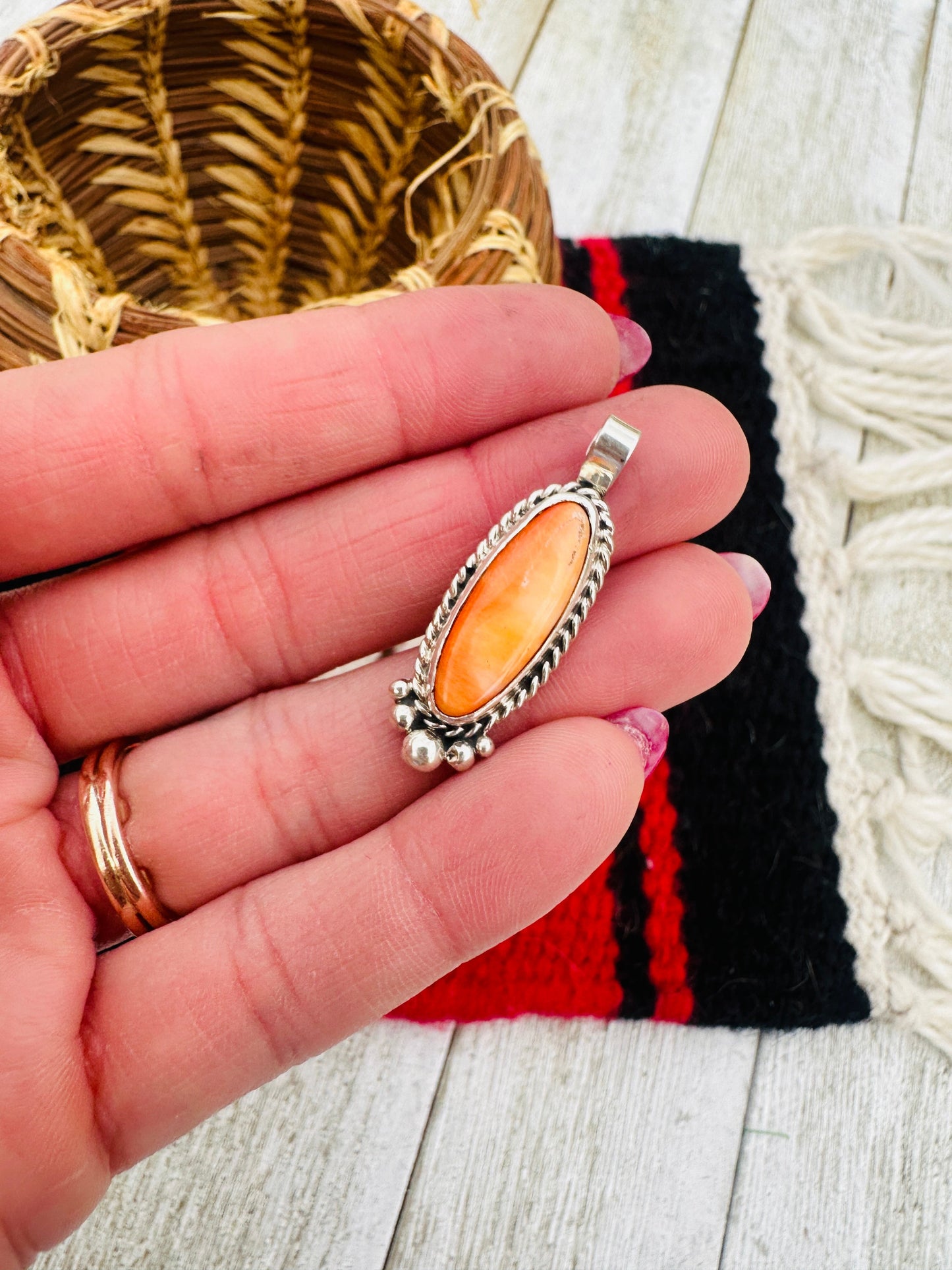 Handcrafted Sterling Silver & Orange Spiny Pendant