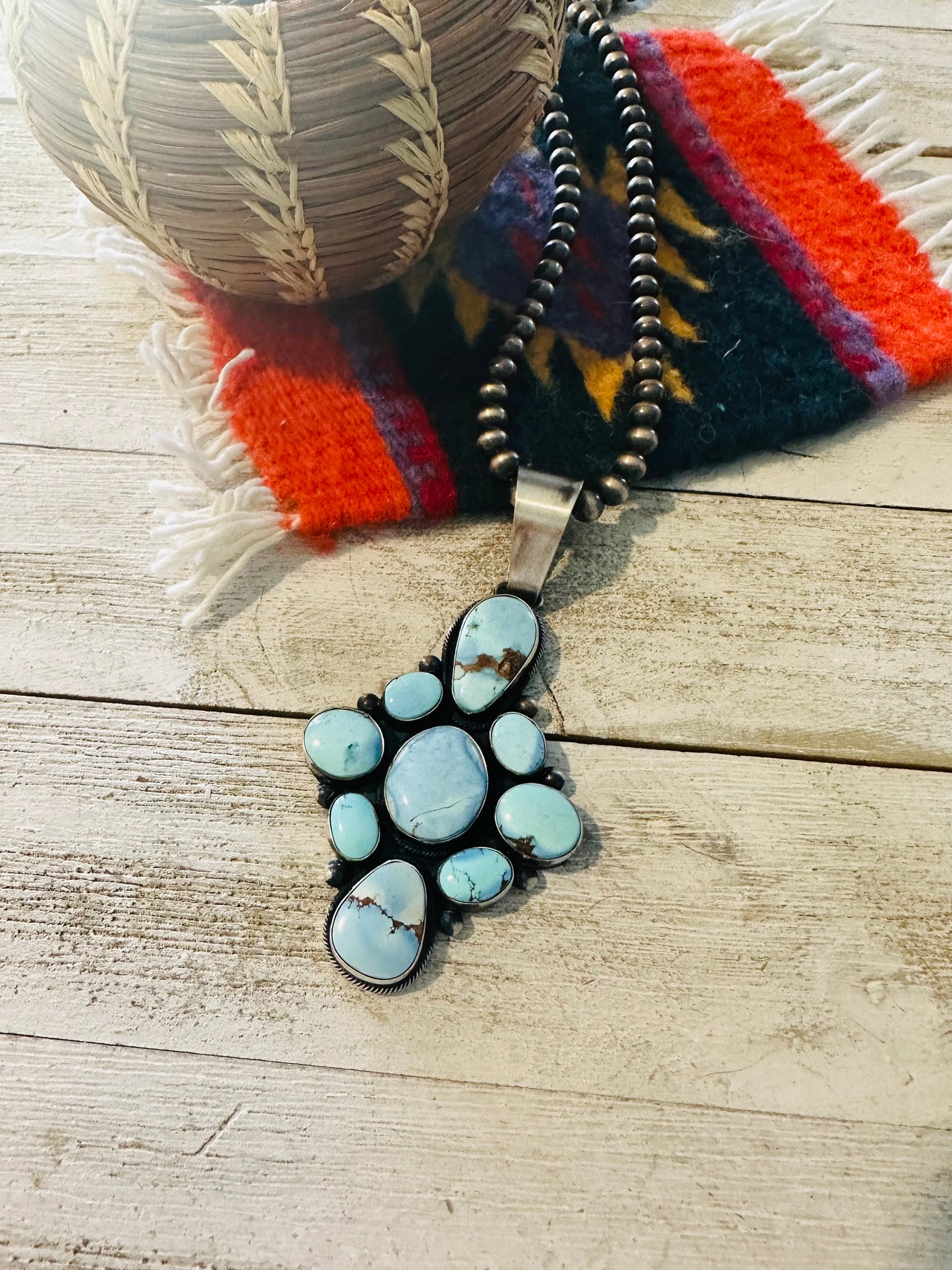 Navajo Golden Hills Turquoise & Sterling Silver Pendant by Paul Livingston