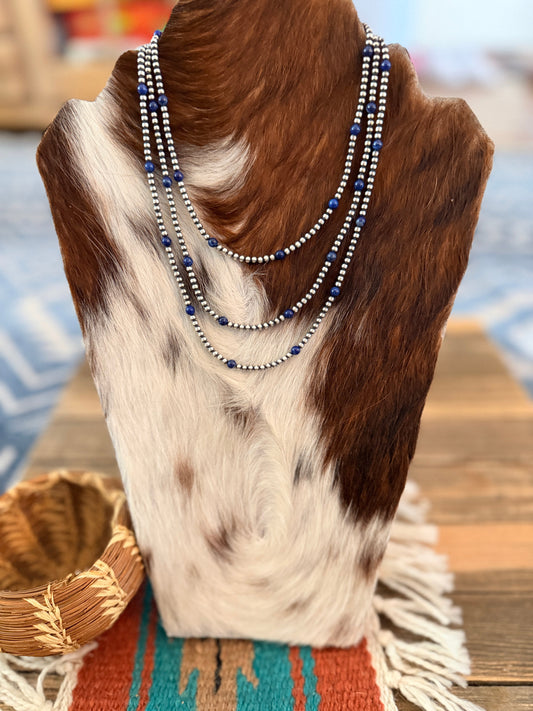 Handcrafted Lapis and Sterling Silver Pearl Beaded Necklace