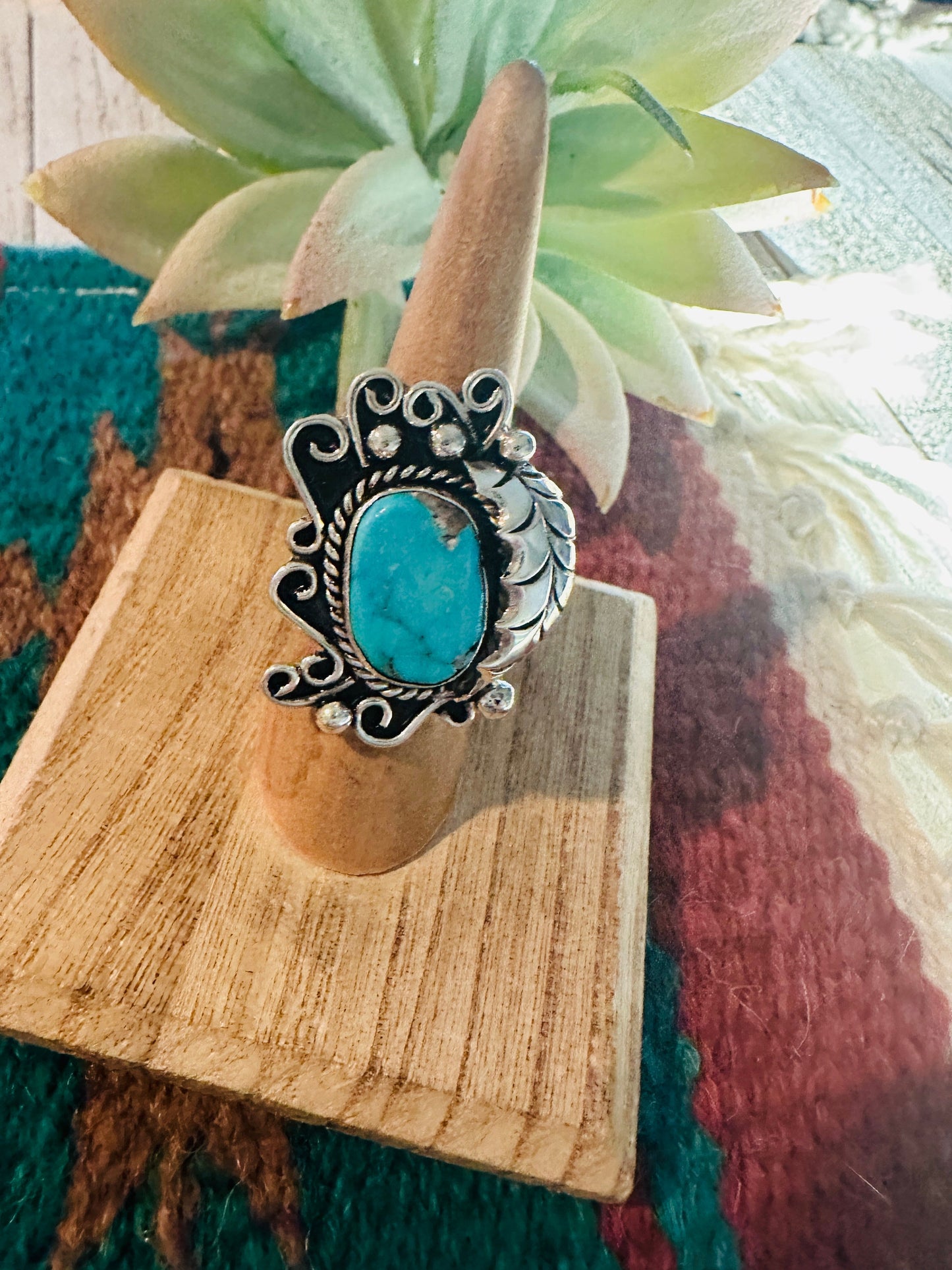 Navajo Kingman Turquoise & Sterling Silver Ring Size 6