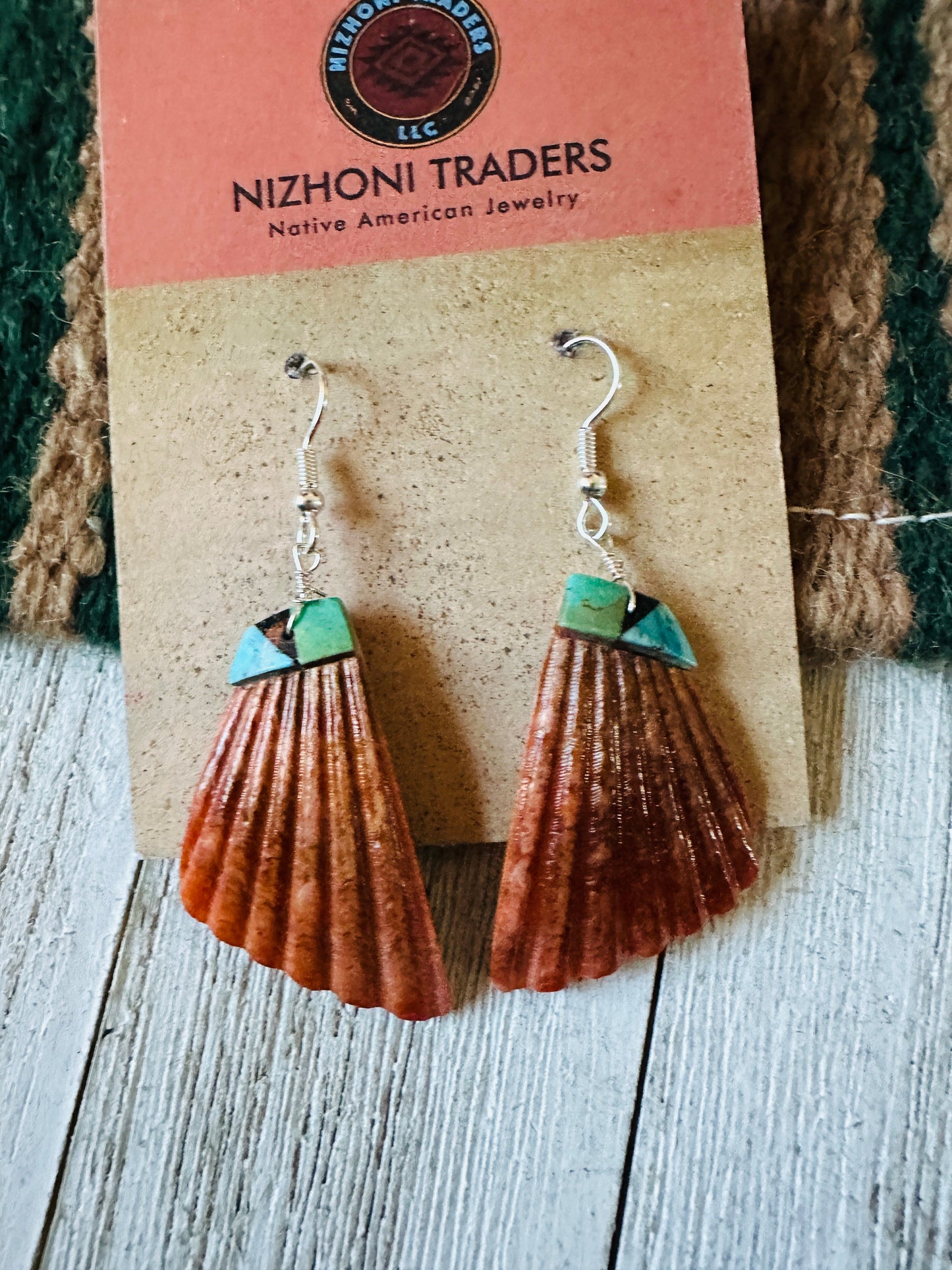 Handcrafted Shell & Turquoise Feather Dangle Earrings