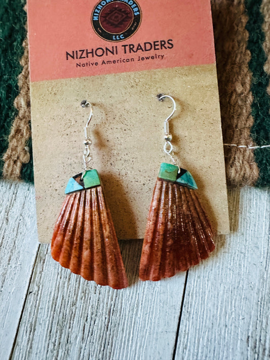 Handcrafted Shell & Turquoise Feather Dangle Earrings