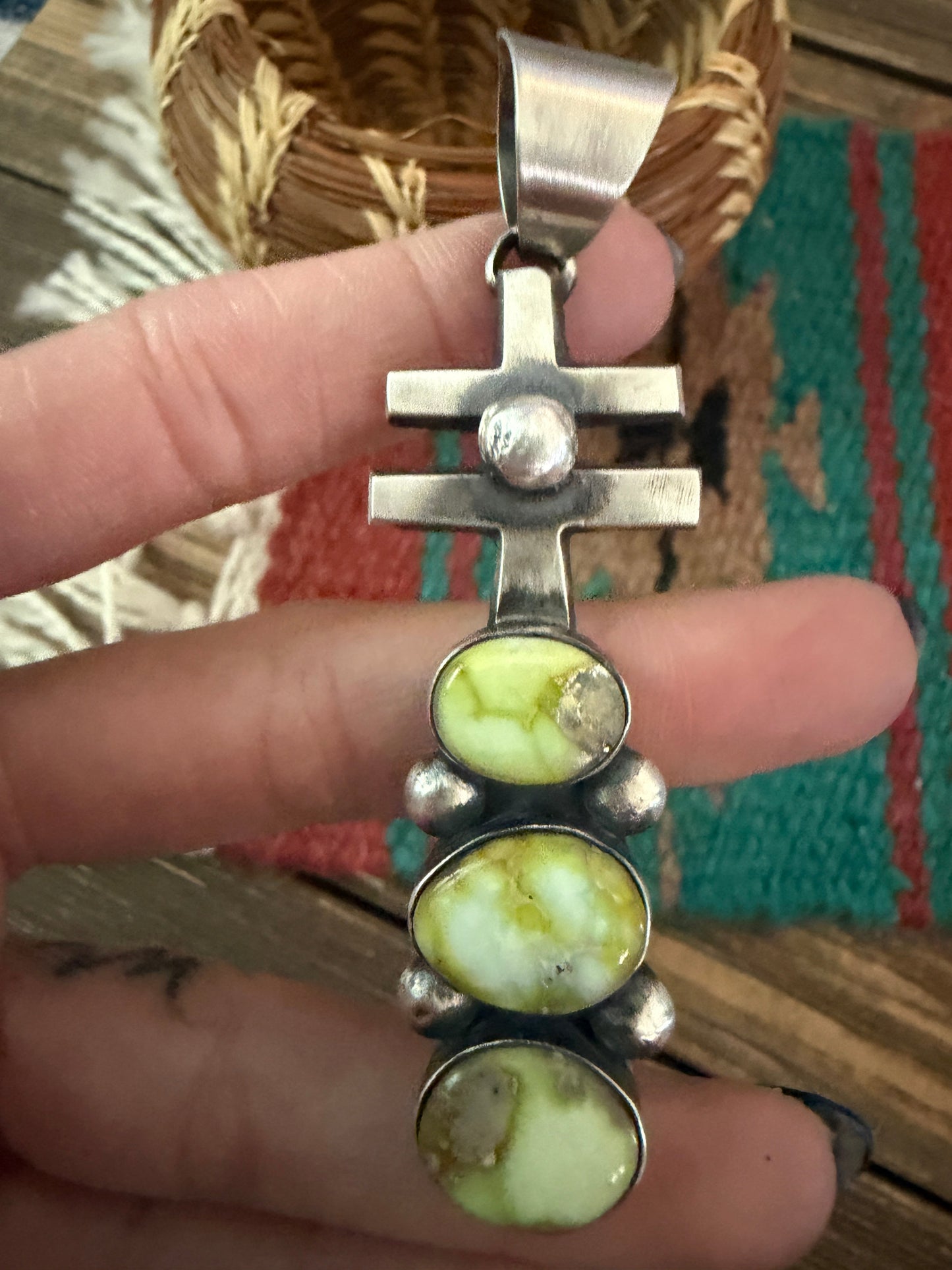 Handcrafted Sterling Silver & Sonoran Gold Turquoise Pendant by Chimney Butte