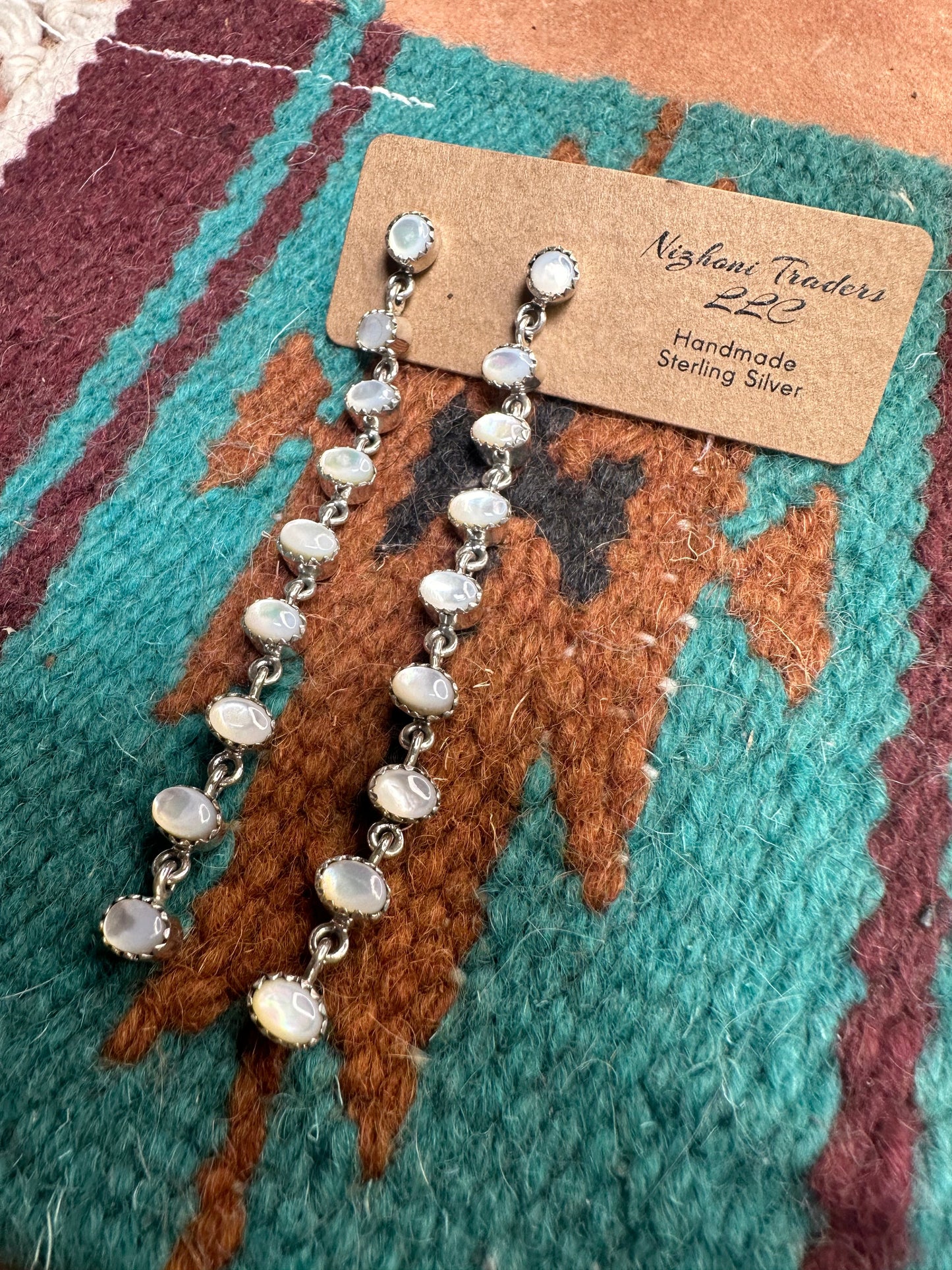 Handmade 9 Stone Mother of Pearl and Sterling Silver Handmade Dangles