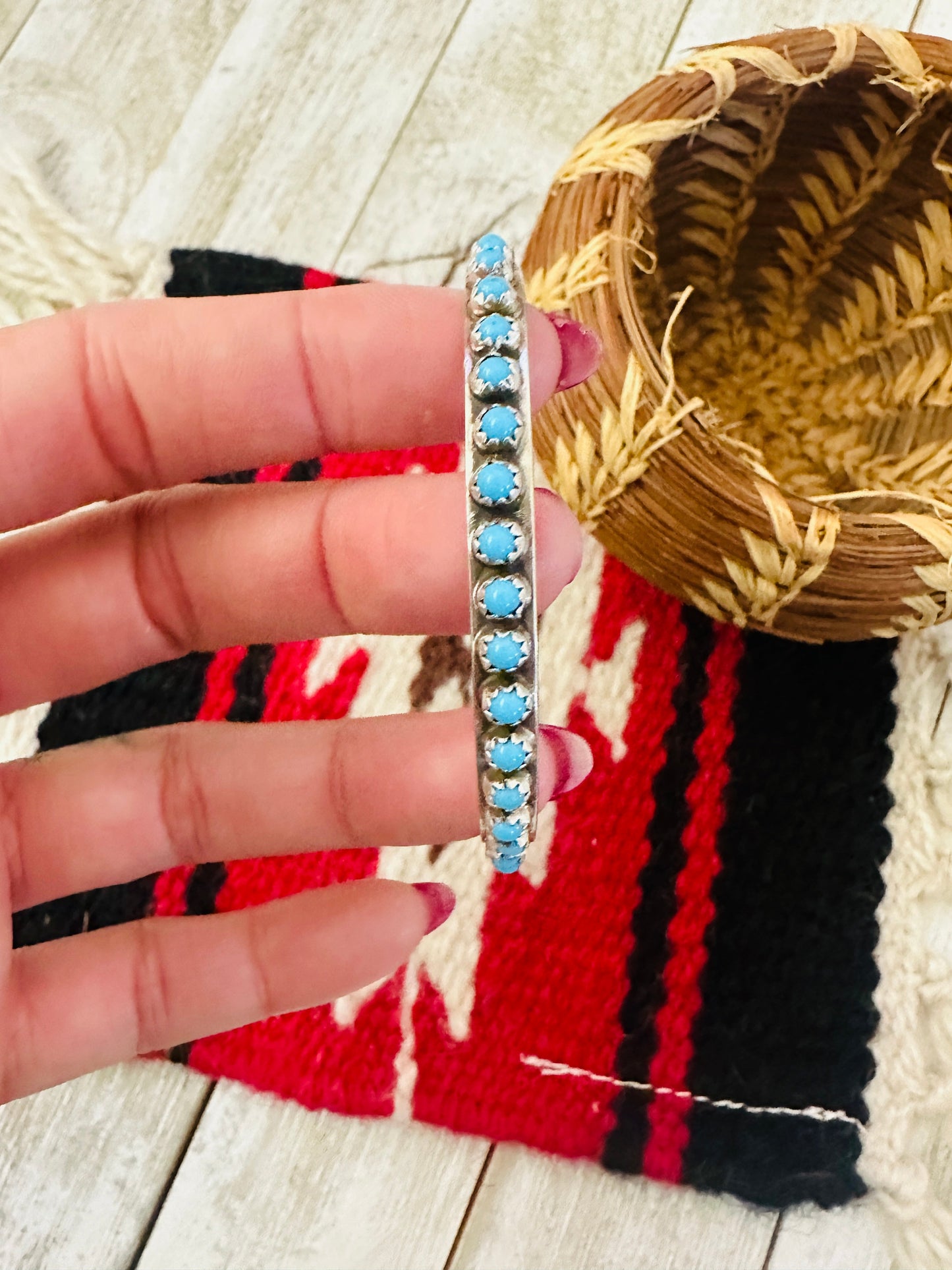 Handcrafted Turquoise & Sterling Silver Snake Eye Cuff Bracelet