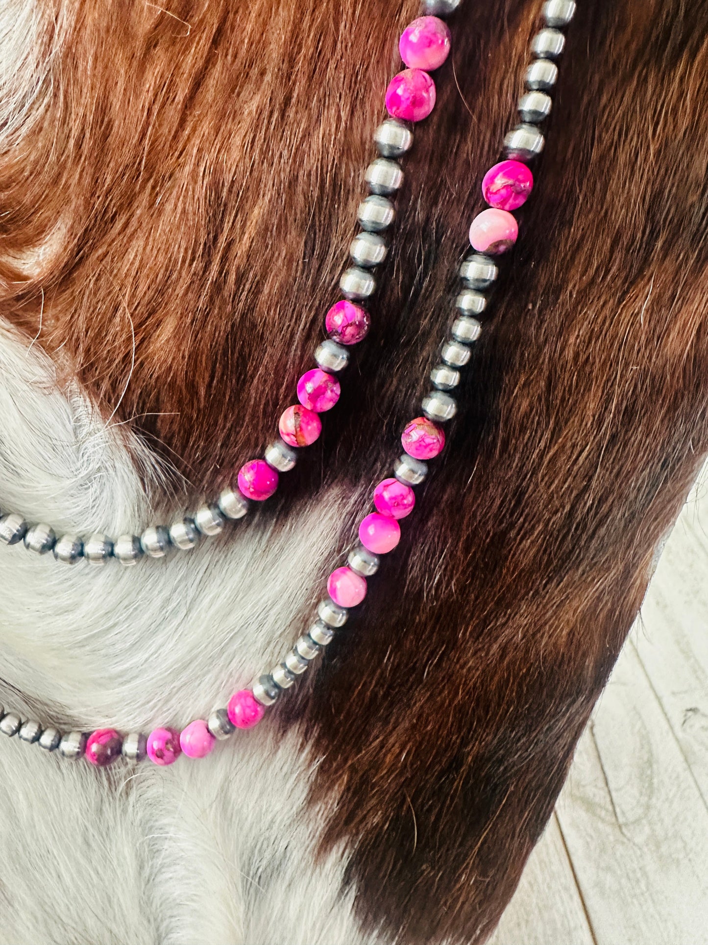 Handcrafted Sterling Silver & Pink Dream Mojave Beaded Necklace
