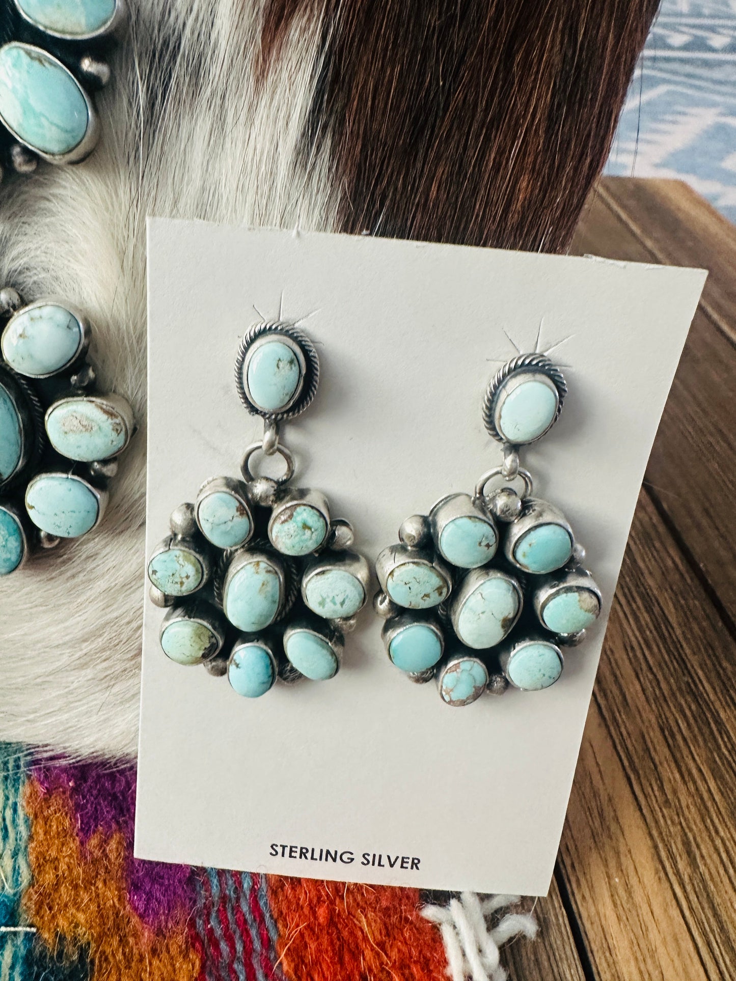 Handcrafted Dry Creek Turquoise & Sterling Silver Necklace and Earring Set by Louise Jim