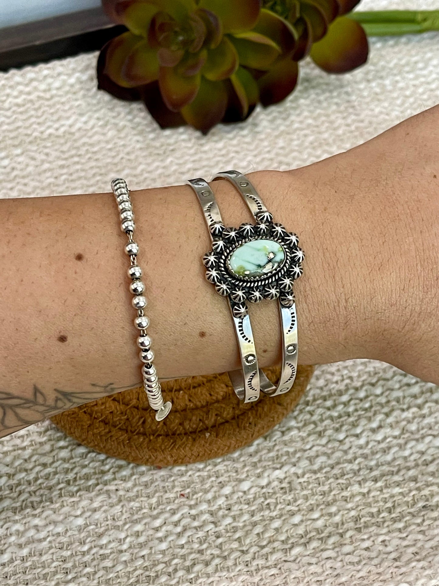 Handmade Sterling Silver Palomino Turquoise Cuff Bracelet with Signed Nizhoni