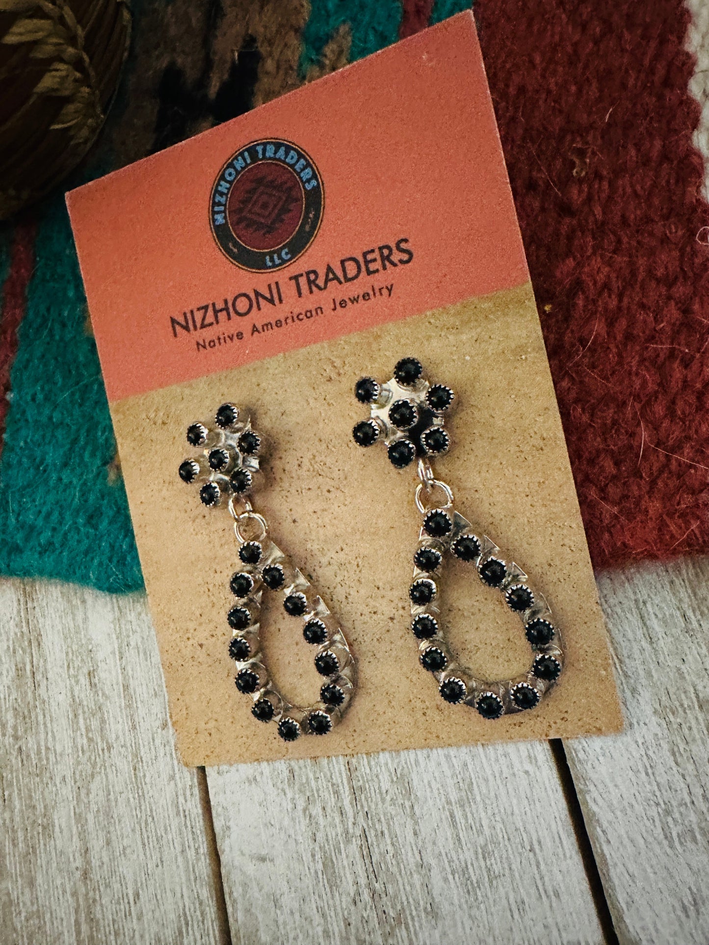 Handcrafted Sterling Silver & Black Onyx Petit Point Dangle Earrings