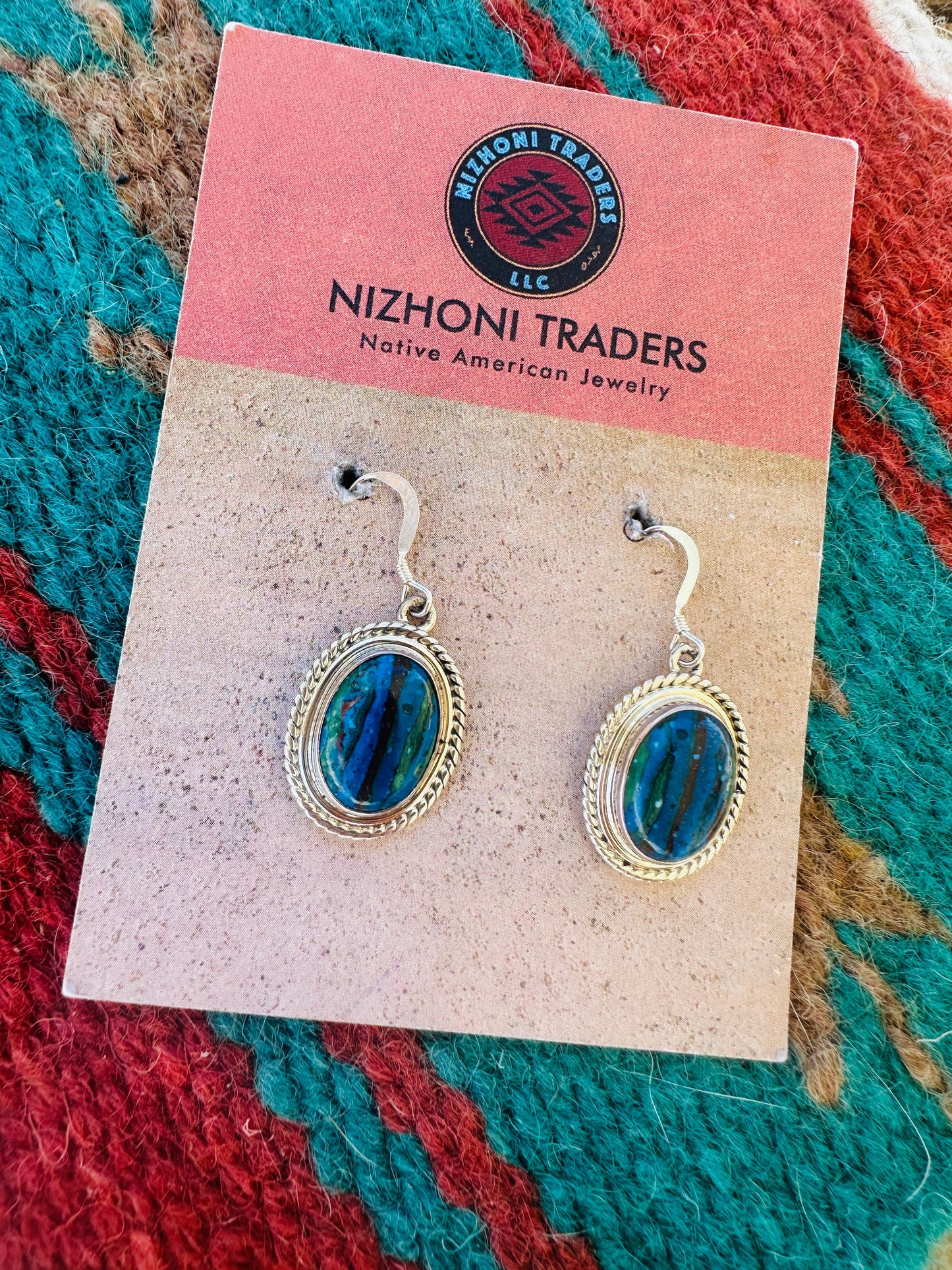 Handcrafted Rainbow Calsilica & Sterling Silver Oval Dangle Earrings