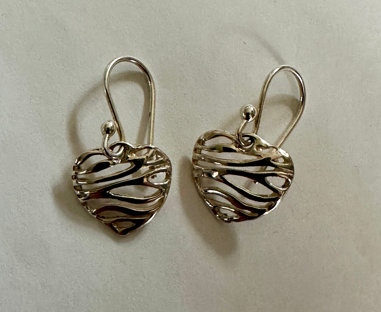Ribbon Heart Dangle Sterling Silver Earrings