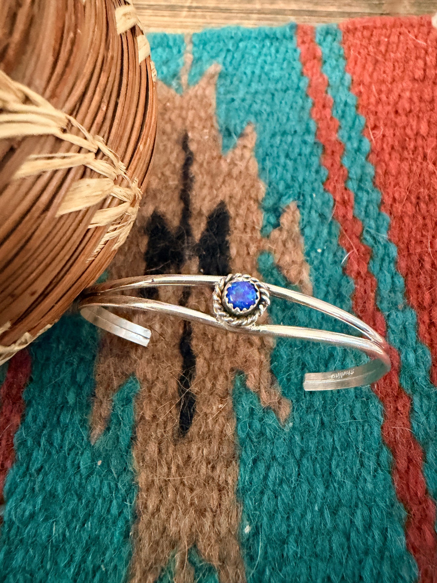Handcrafted Blue Opal & Sterling Silver Baby Cuff Bracelet