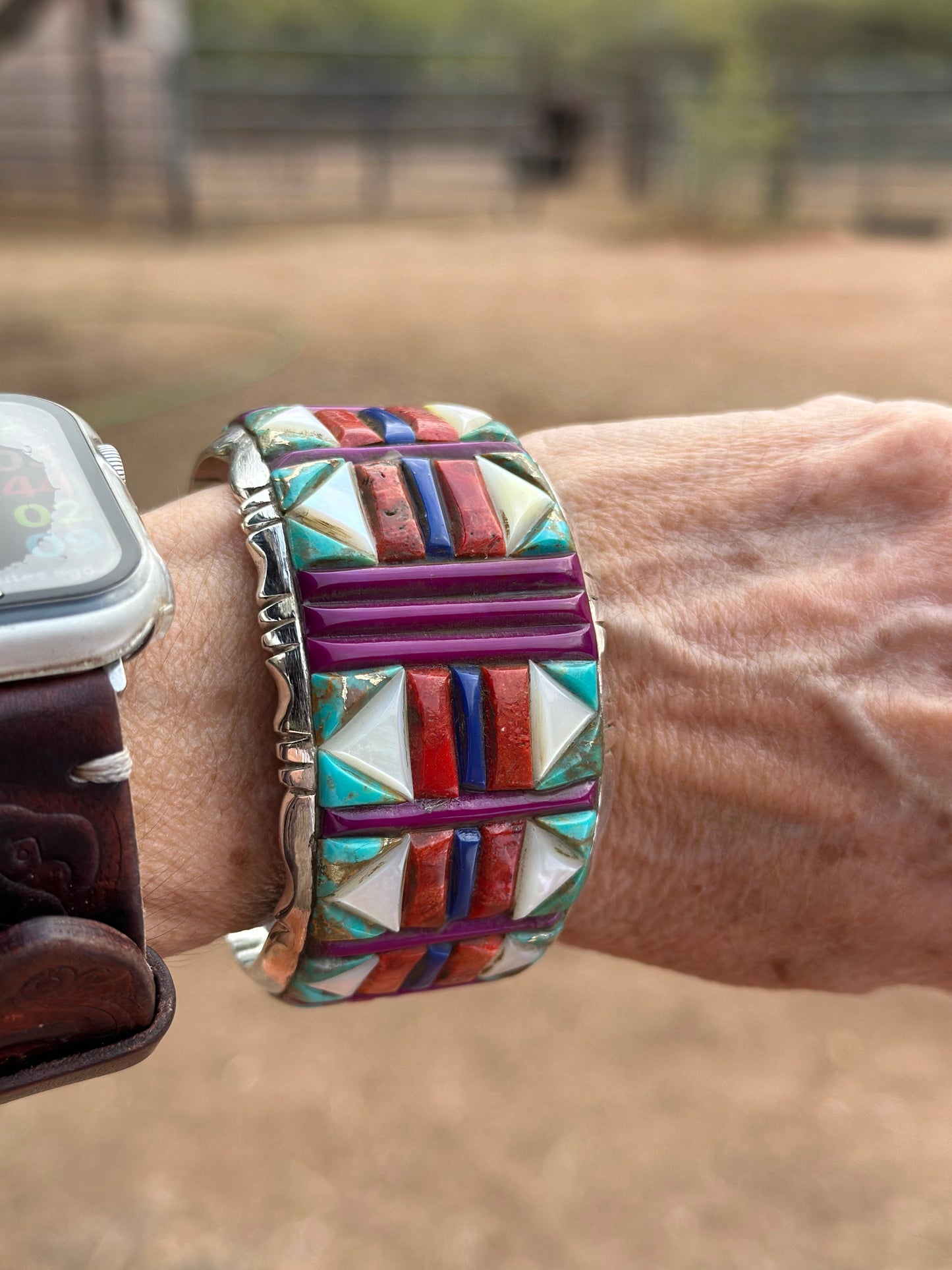 Handmade Sterling Silver Multi Stone Nizhoni Inlay Cuff