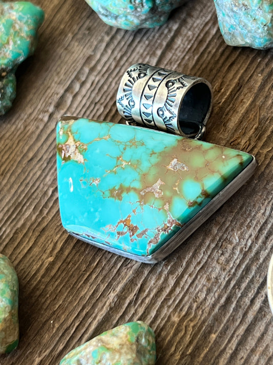 Handcrafted Sterling Silver and Royston Turquoise Solo Pendant by Angela Martin
