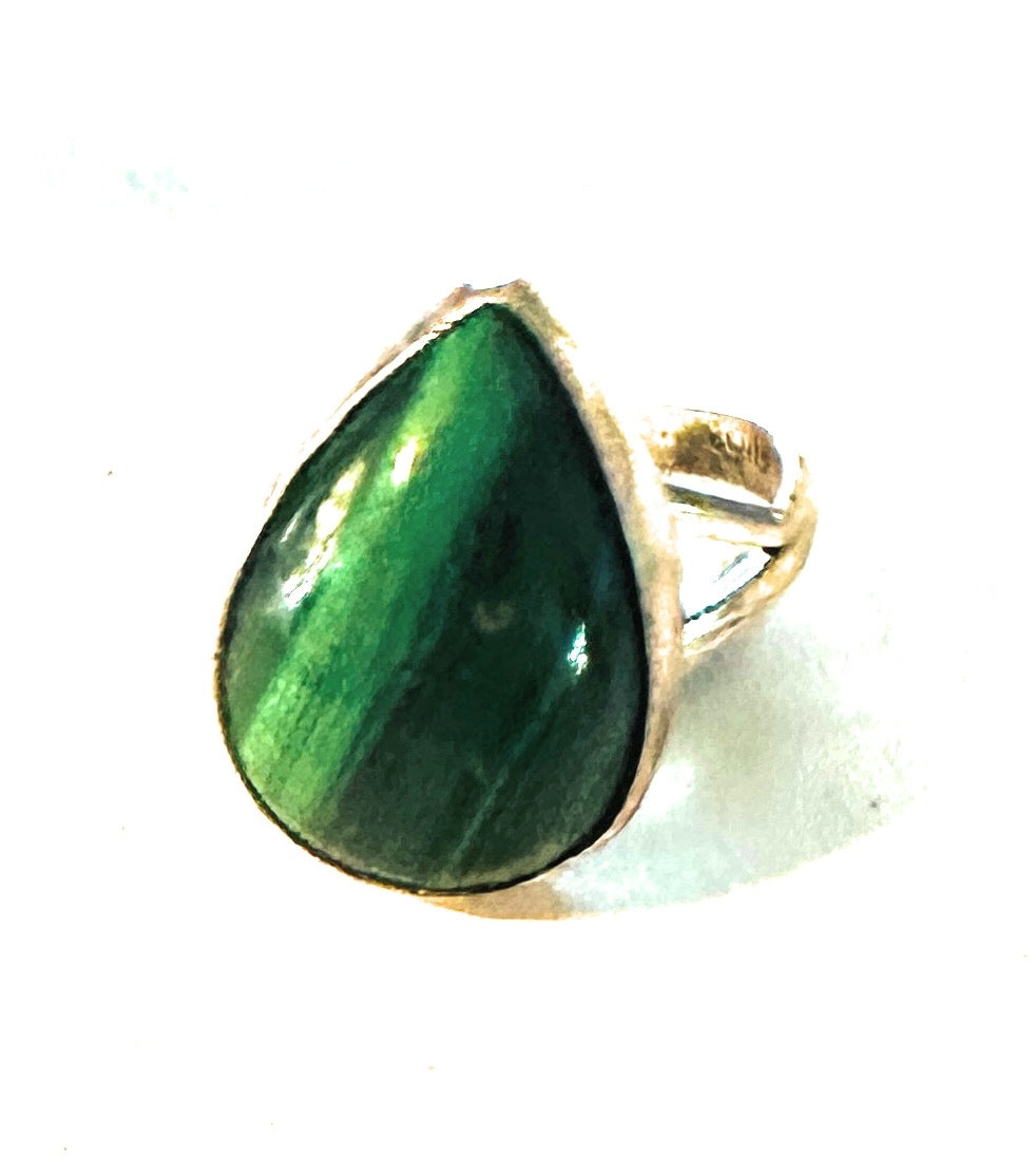 Handcrafted Malachite & Sterling Silver Teardrop Ring
