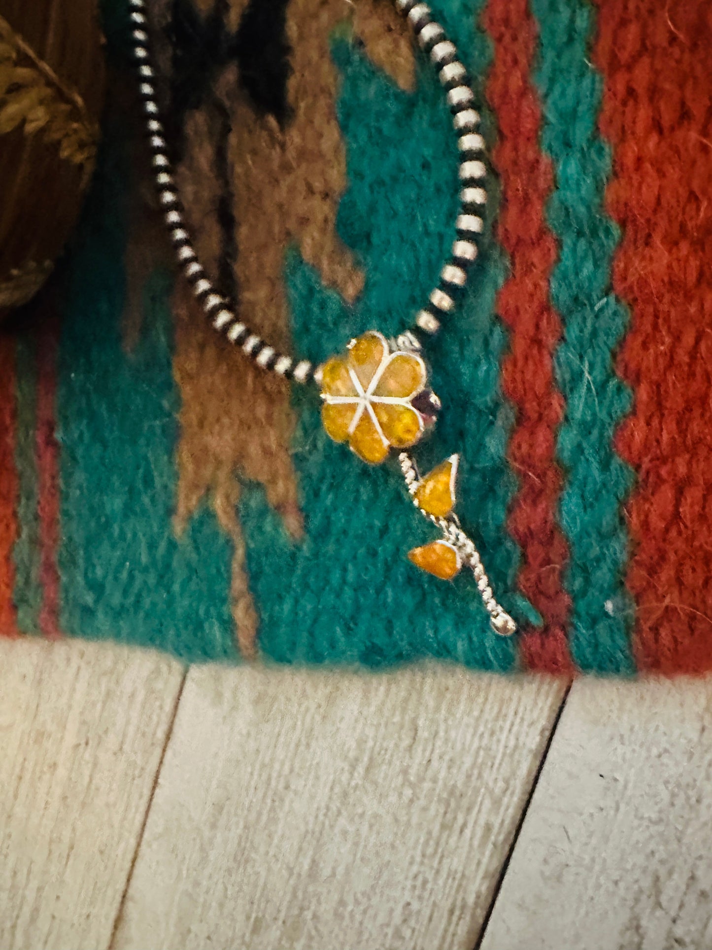Handcrafted Yellow Opal & Sterling Silver Inlay Flower Pendant