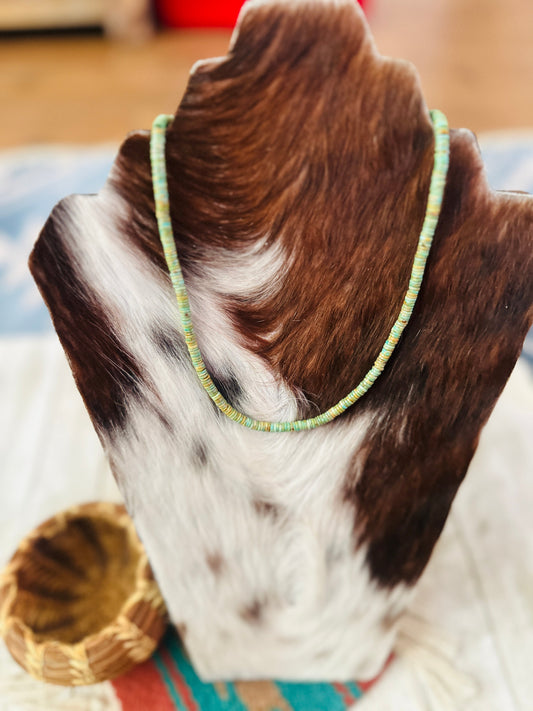 Handcrafted Kingman Turquoise & Sterling Silver Beaded Necklace 17”