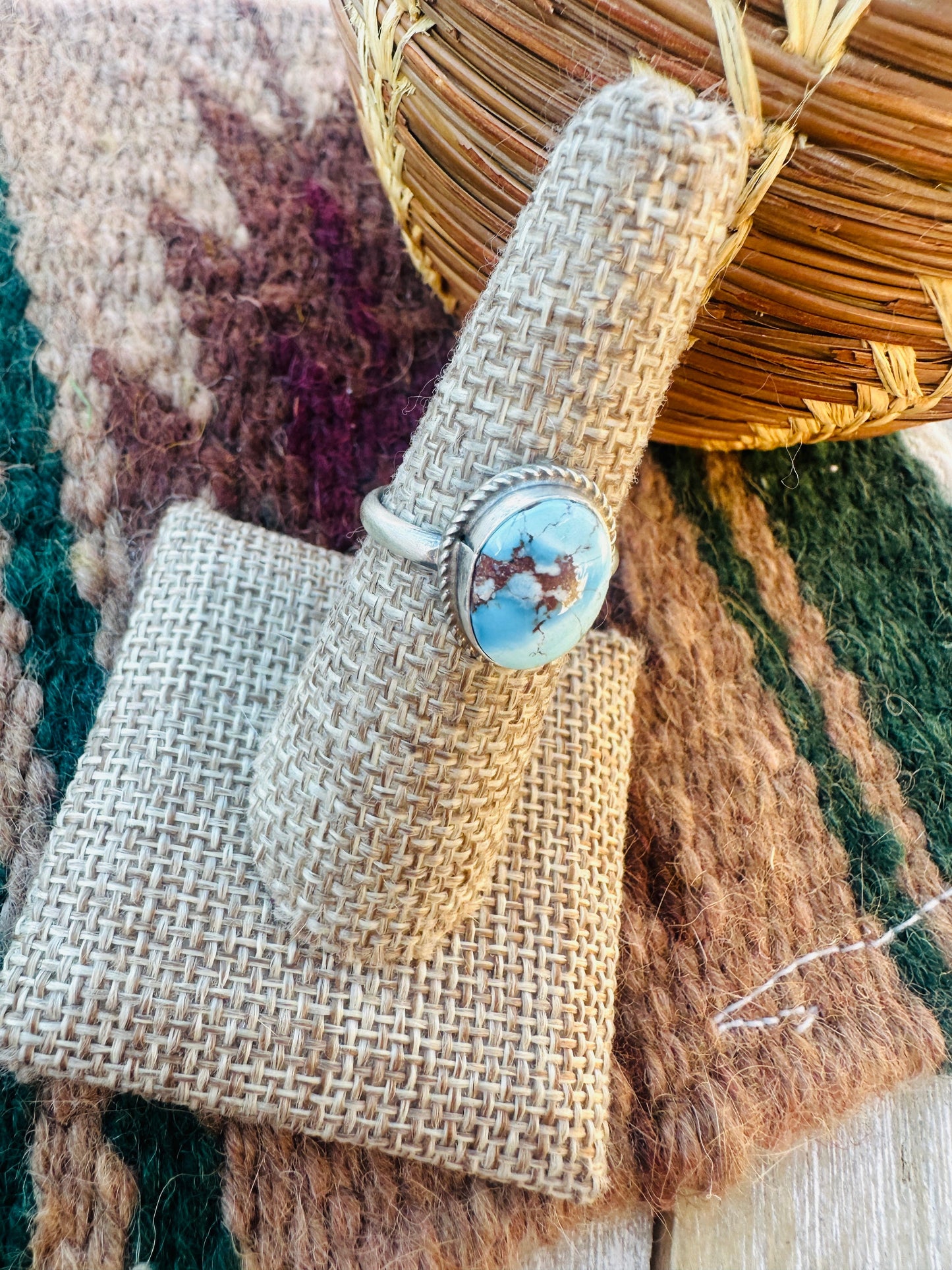 Handcrafted Golden Hills Turquoise & Sterling Silver Ring Size 8