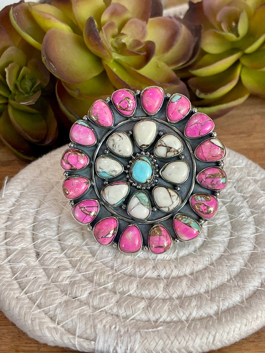 Handmade Cotton Candy Sterling Adjustable Cluster Stone Ring