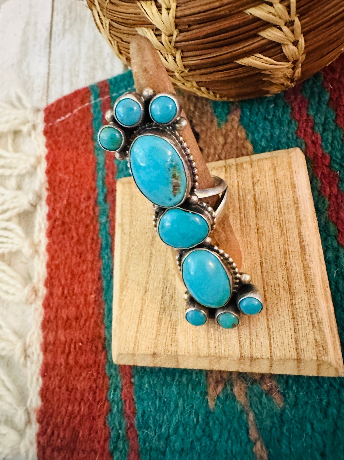 Handcrafted Sterling Silver & Kingman Turquoise Ring Size 8