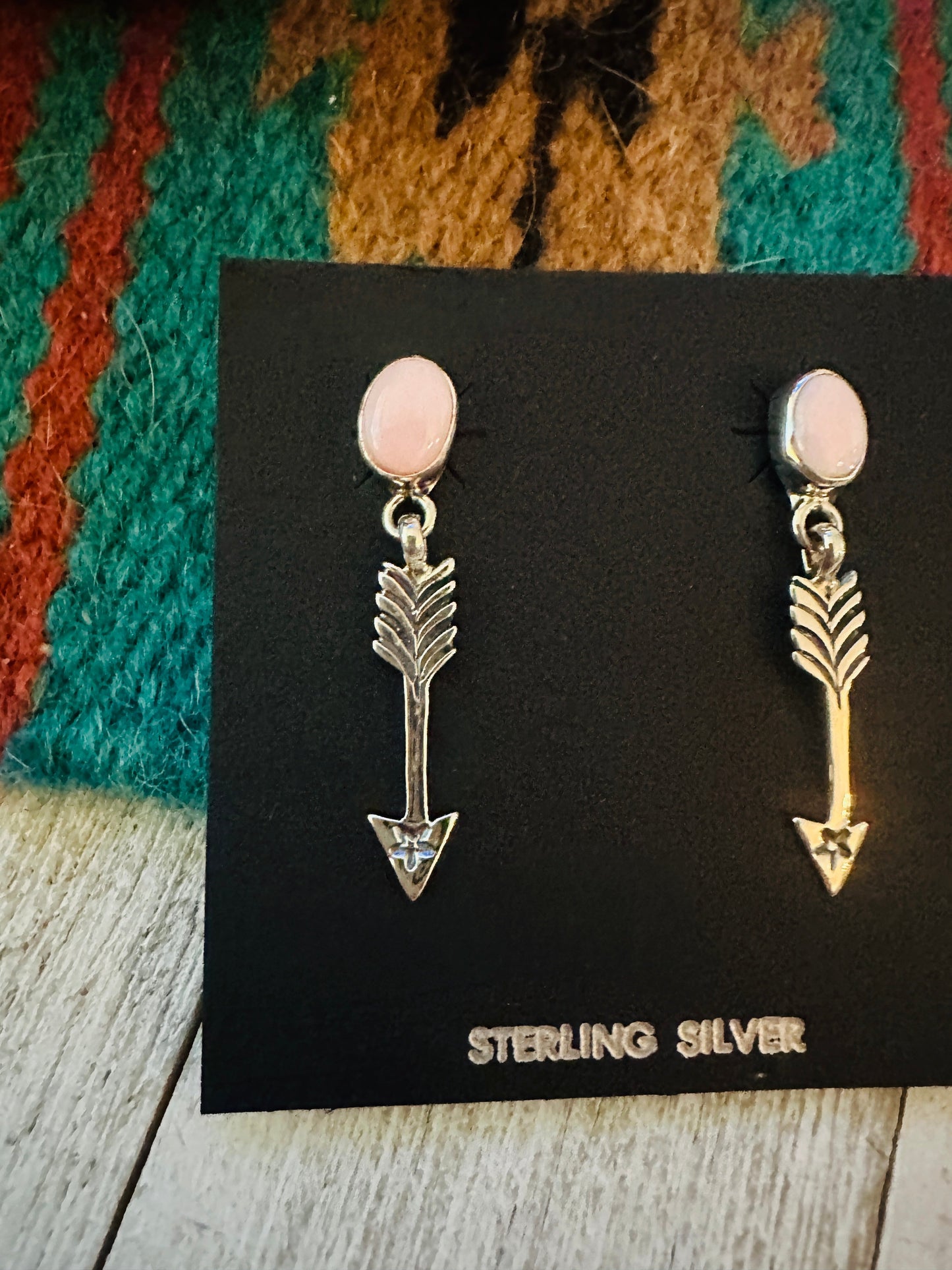 Handcrafted Queen Pink Conch & Sterling Silver Arrow Dangle Earrings