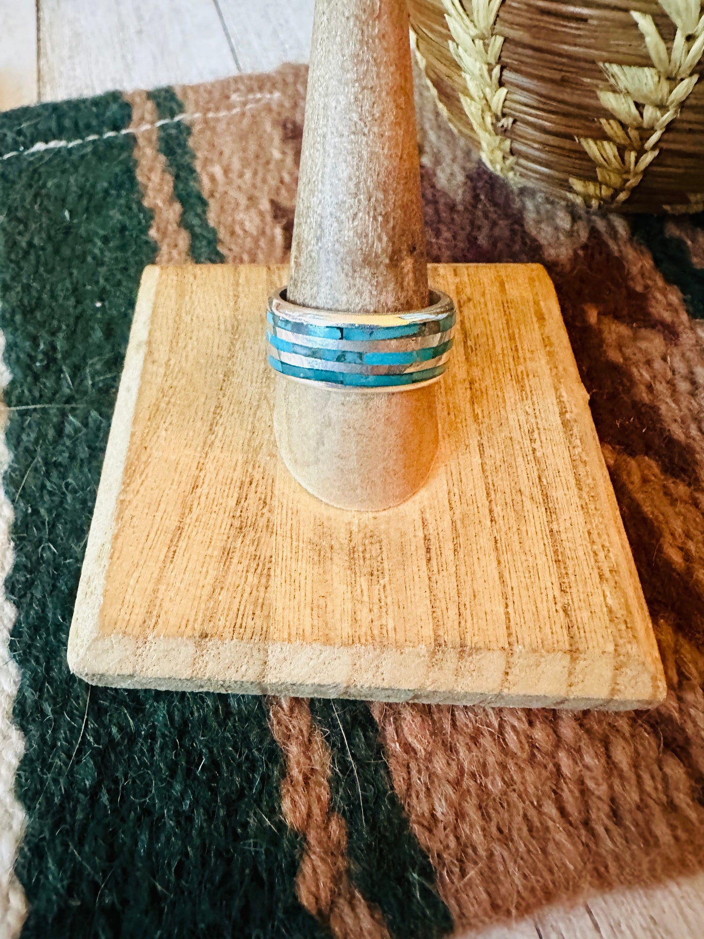 Handcrafted Sterling Silver & Turquoise Inlay Band Ring