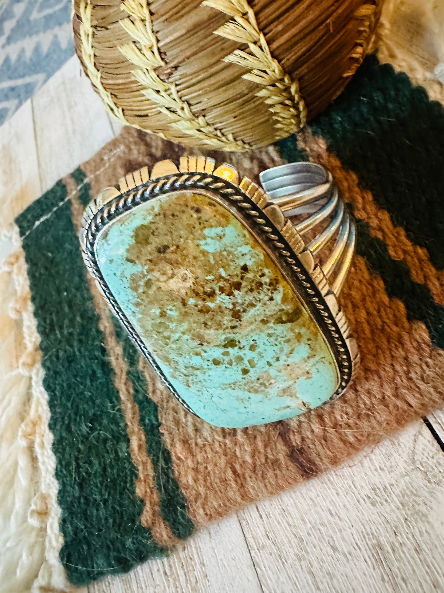 Handcrafted Sterling Silver & Number 8 Turquoise Cuff Bracelet