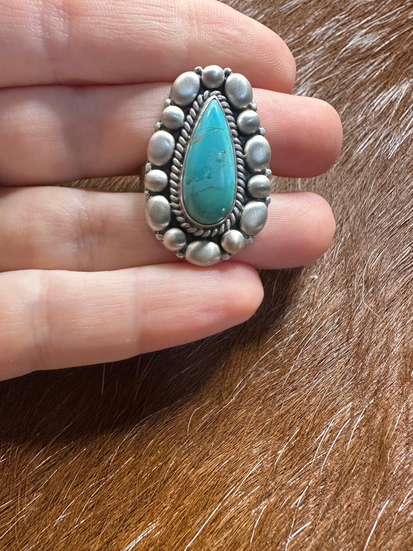 Handmade Turquoise & Sterling Silver Ball Adjustable Ring