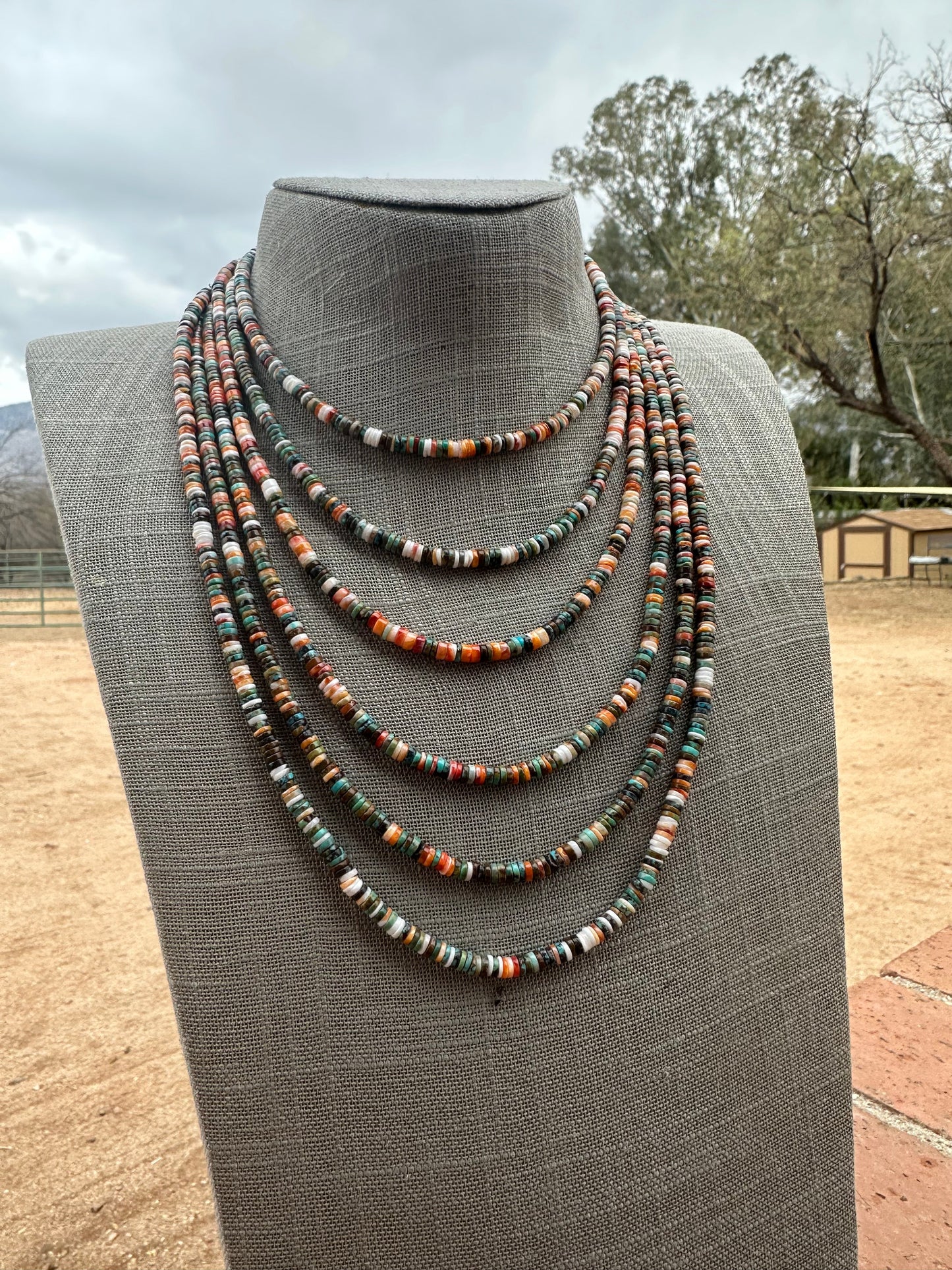 Handcrafted Kingman Turquoise & Spiny Sterling Silver 5mm Beaded Necklace