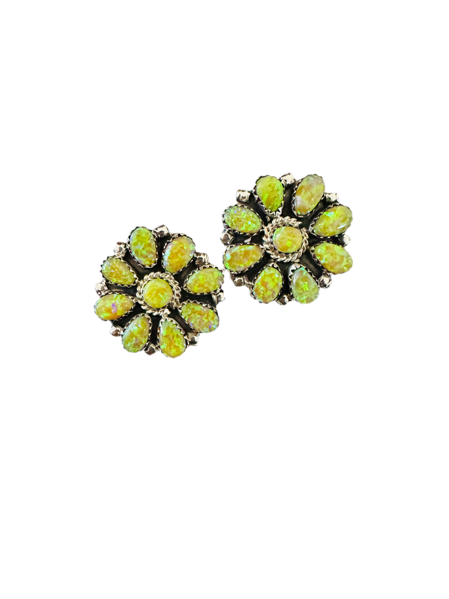 Handcrafted Yellow Opal & Sterling Silver Cluster Post Earrings