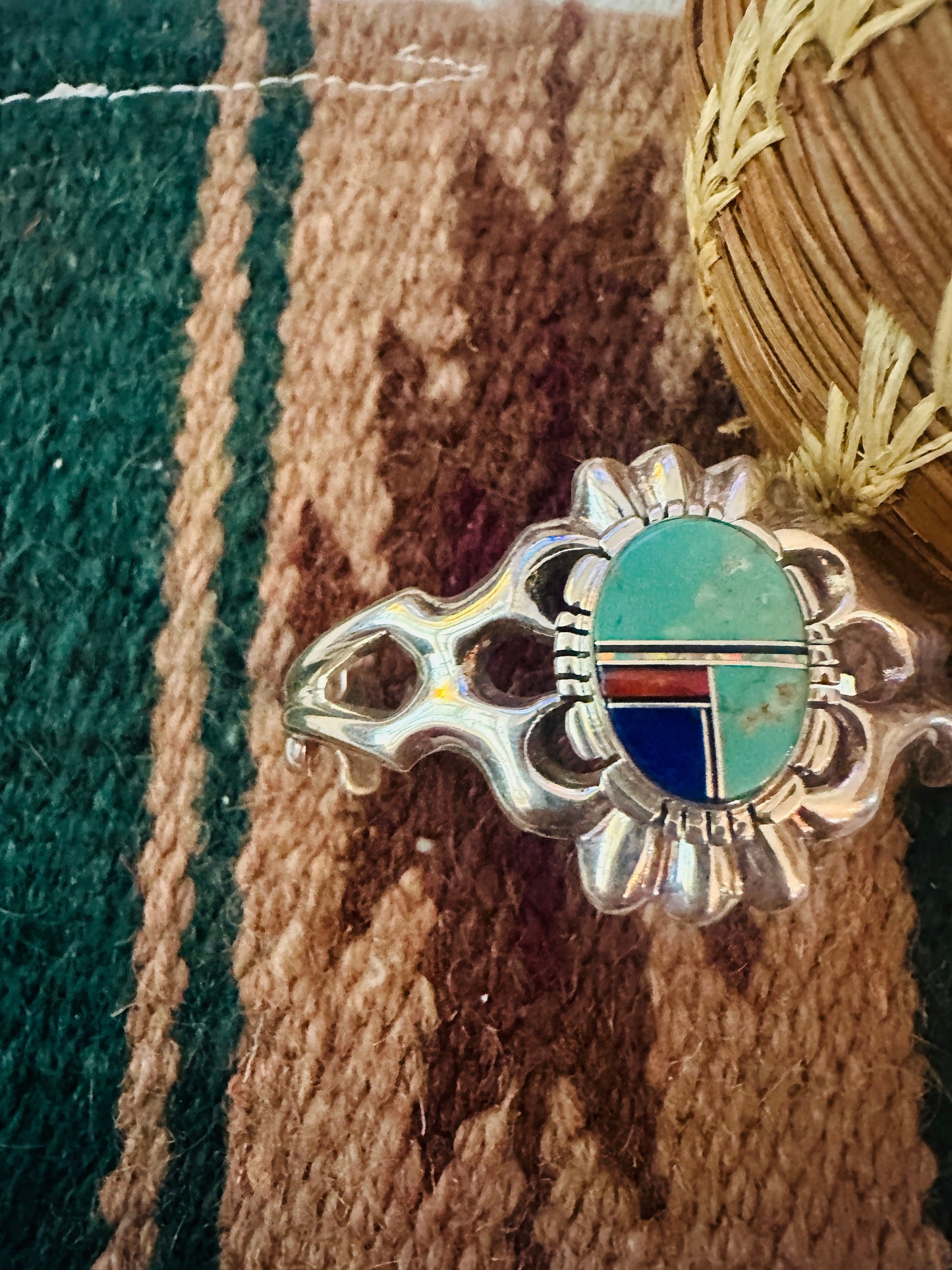 Handcrafted Old Pawn Multi Stone & Sterling Silver Inlay Cuff Bracelet