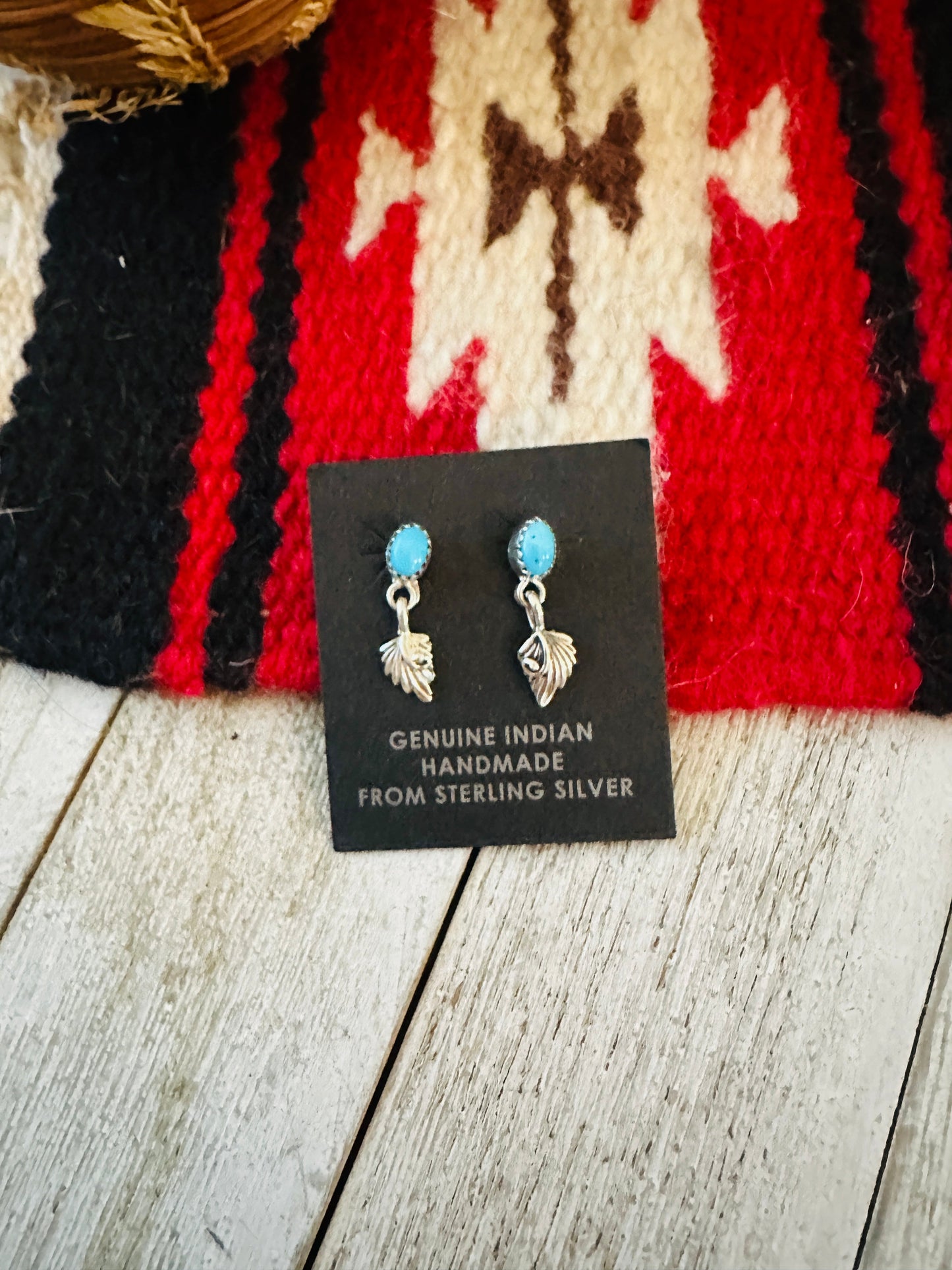 Handcrafted Turquoise & Sterling Silver Feather Dangle Earrings