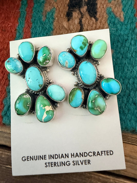 Handcrafted Sonoran Mountain Turquoise & Sterling Silver Cluster Post Earrings