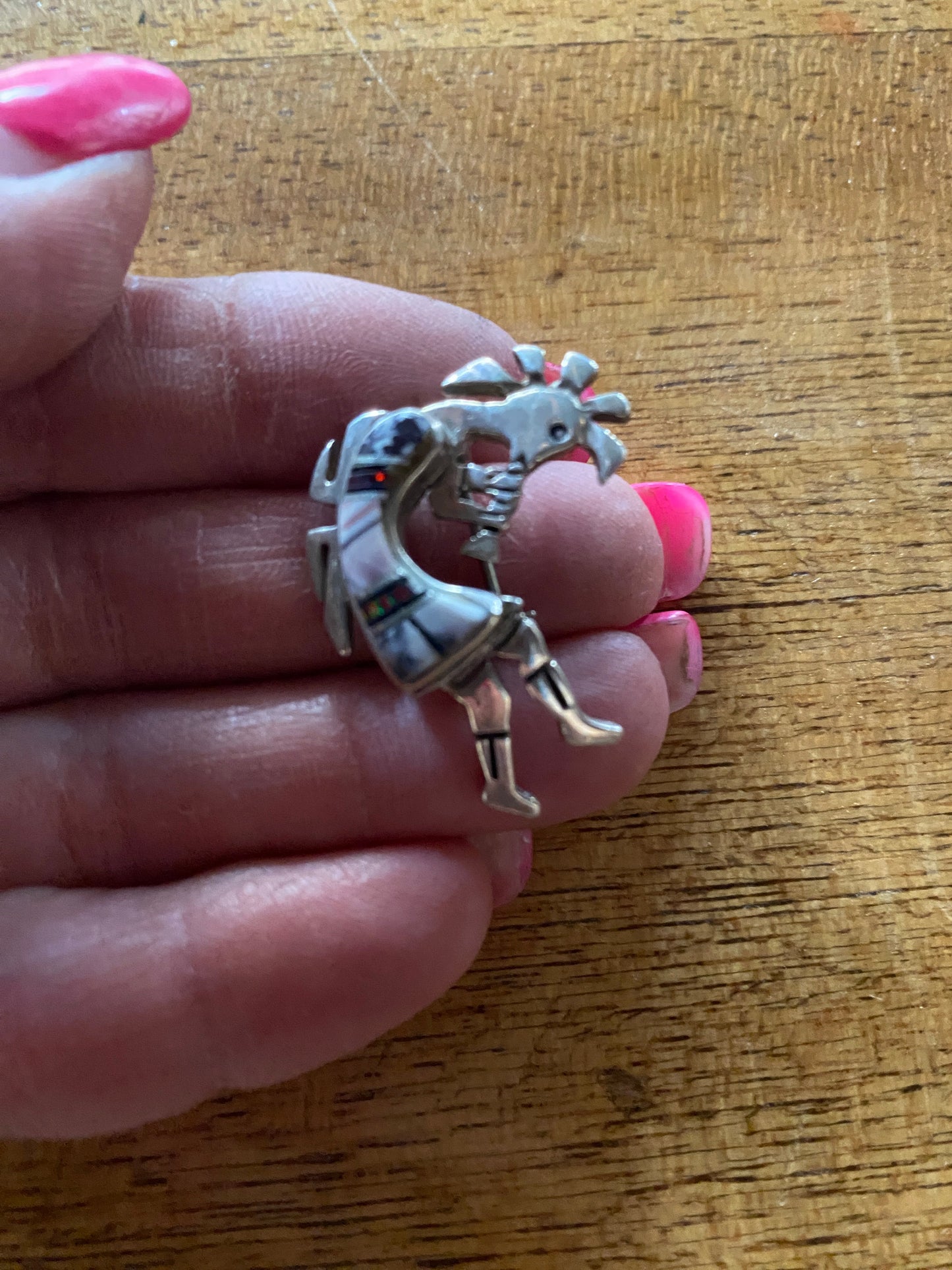 Handcrafted Onyx, Purple Spiny and Fire Opal  Sterling Silver Kokopelli Pin Pendant