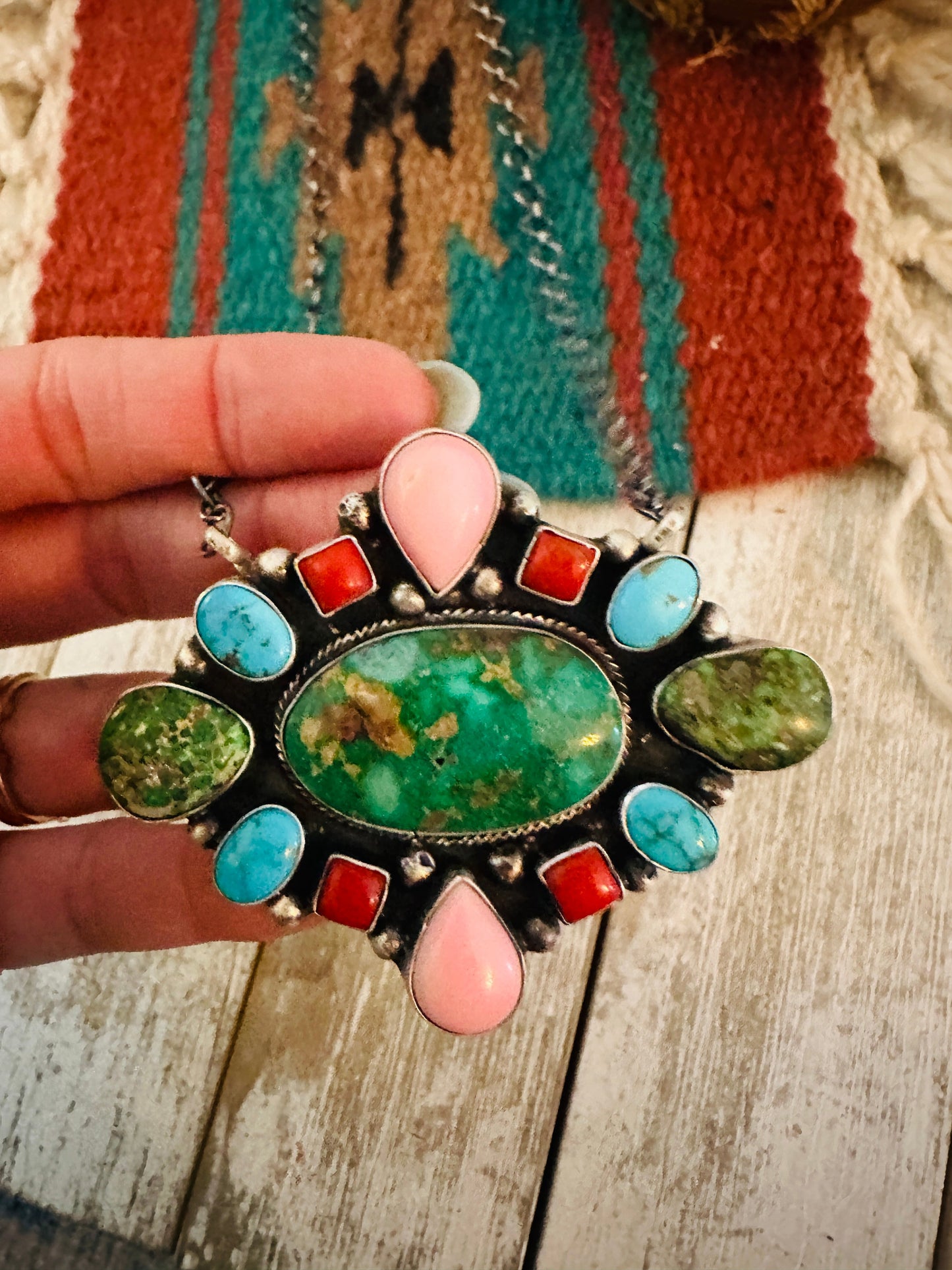 Handcrafted Sterling Silver & Multi Stone Cluster Necklace