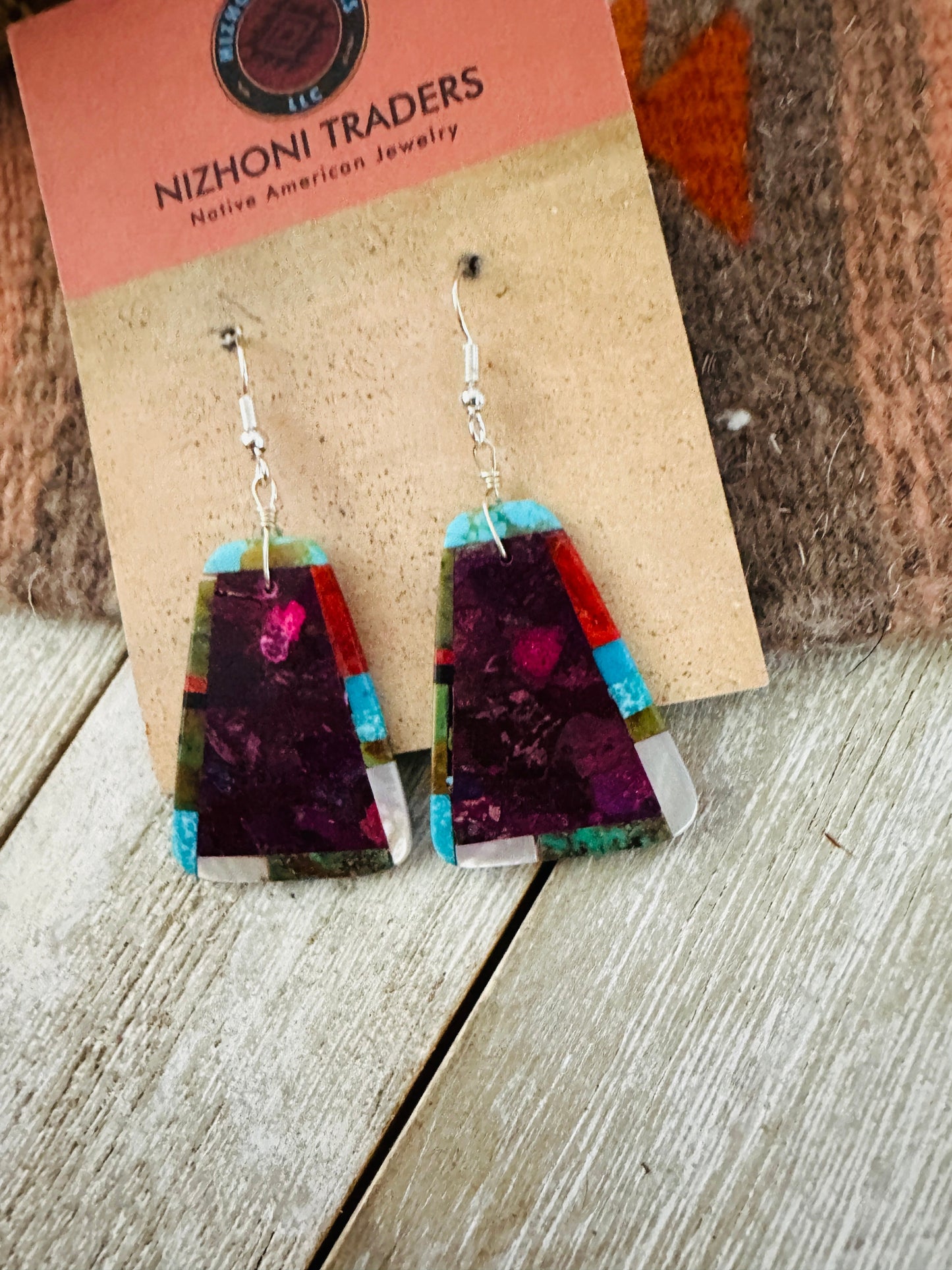 Handcrafted Multi Stone Inlay Dangle Earrings