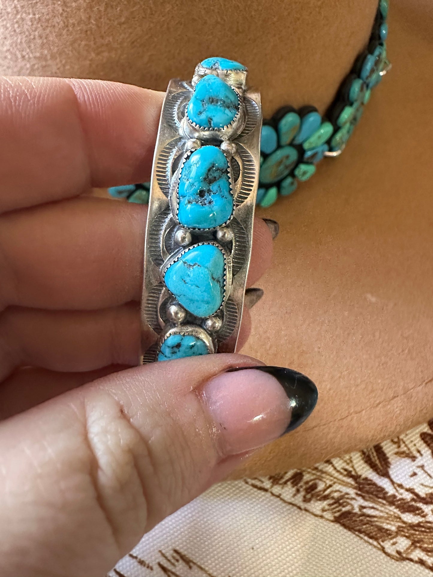Navajo Turquoise & Sterling Silver Cuff Bracelet Signed B Shorty