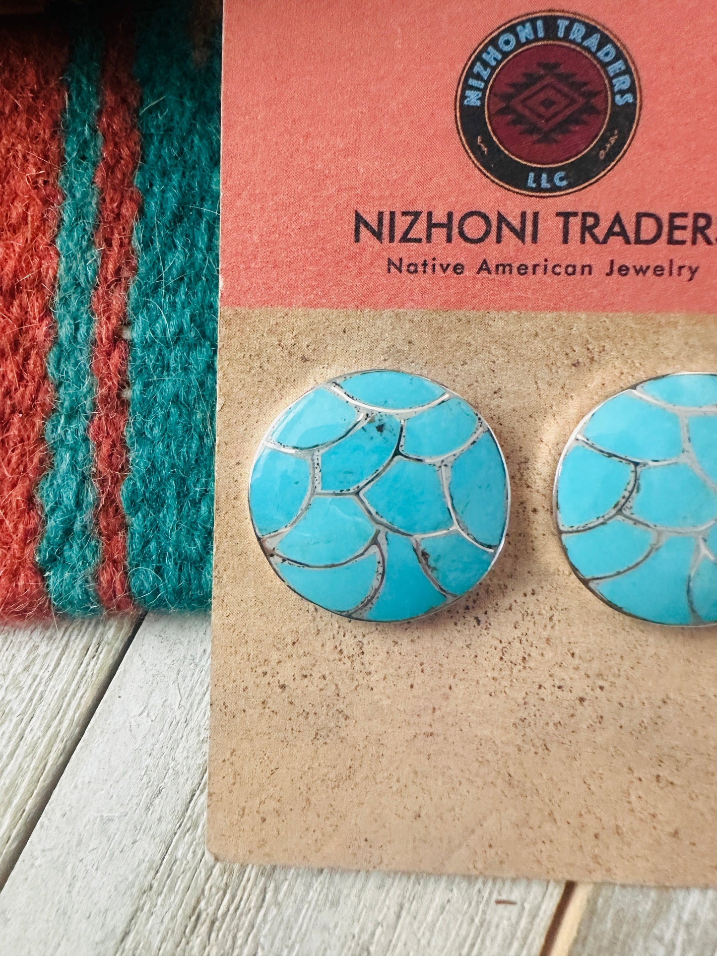 Handcrafted Turquoise & Sterling Silver Inlay Post Earrings