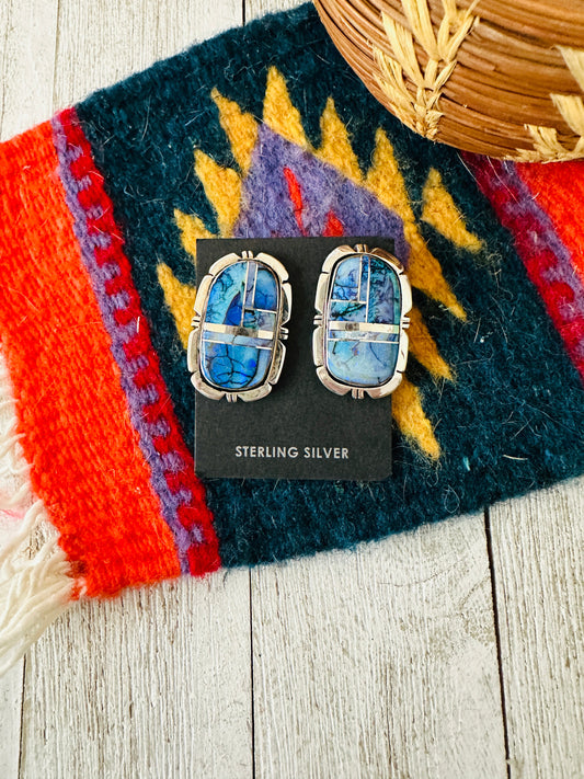 Handcrafted Opal & Sterling Silver Inlay Post Earrings