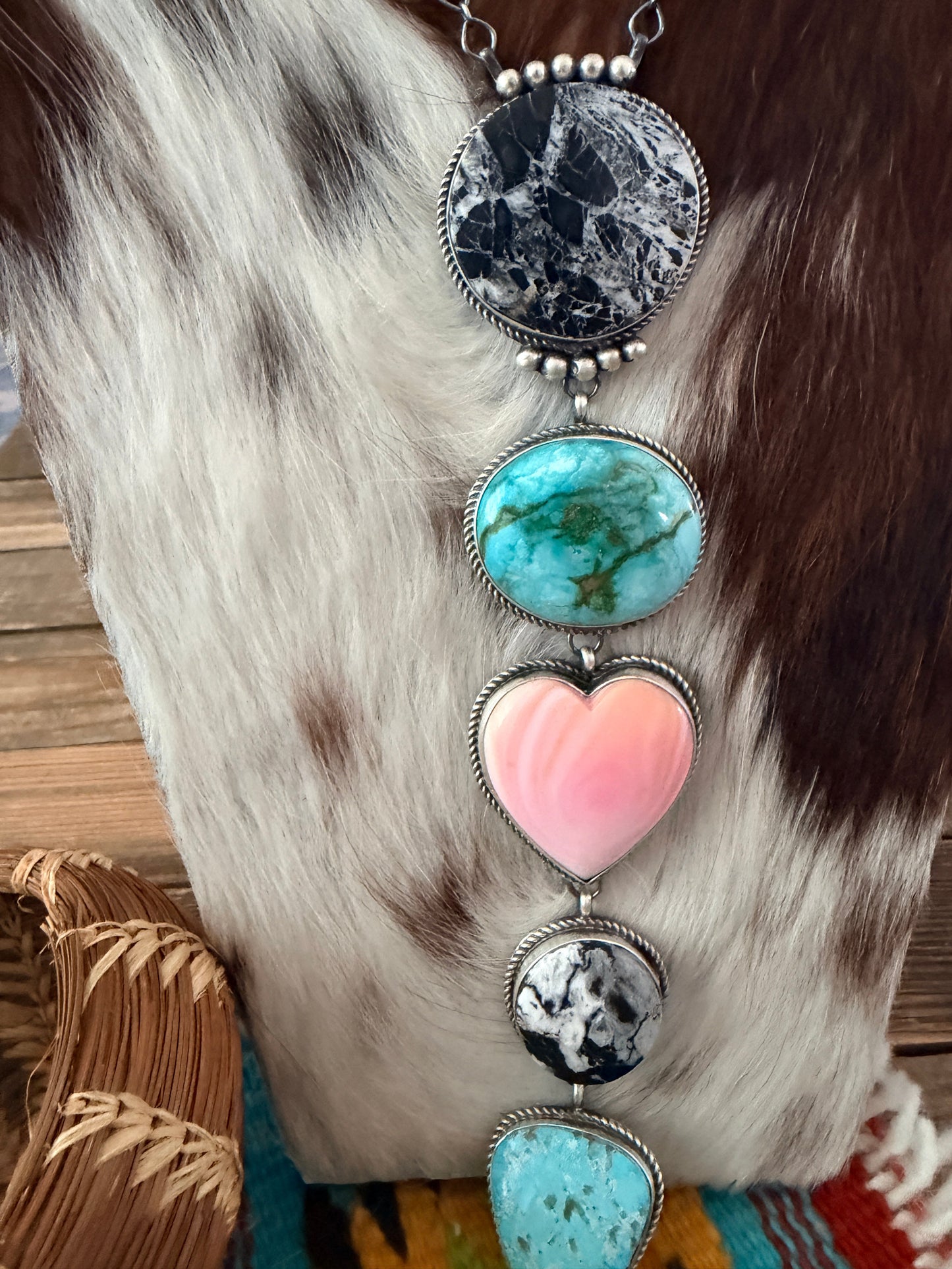 Handcrafted Multi Stone Heart & Sterling Silver Lariat Necklace by Vicky Hicks