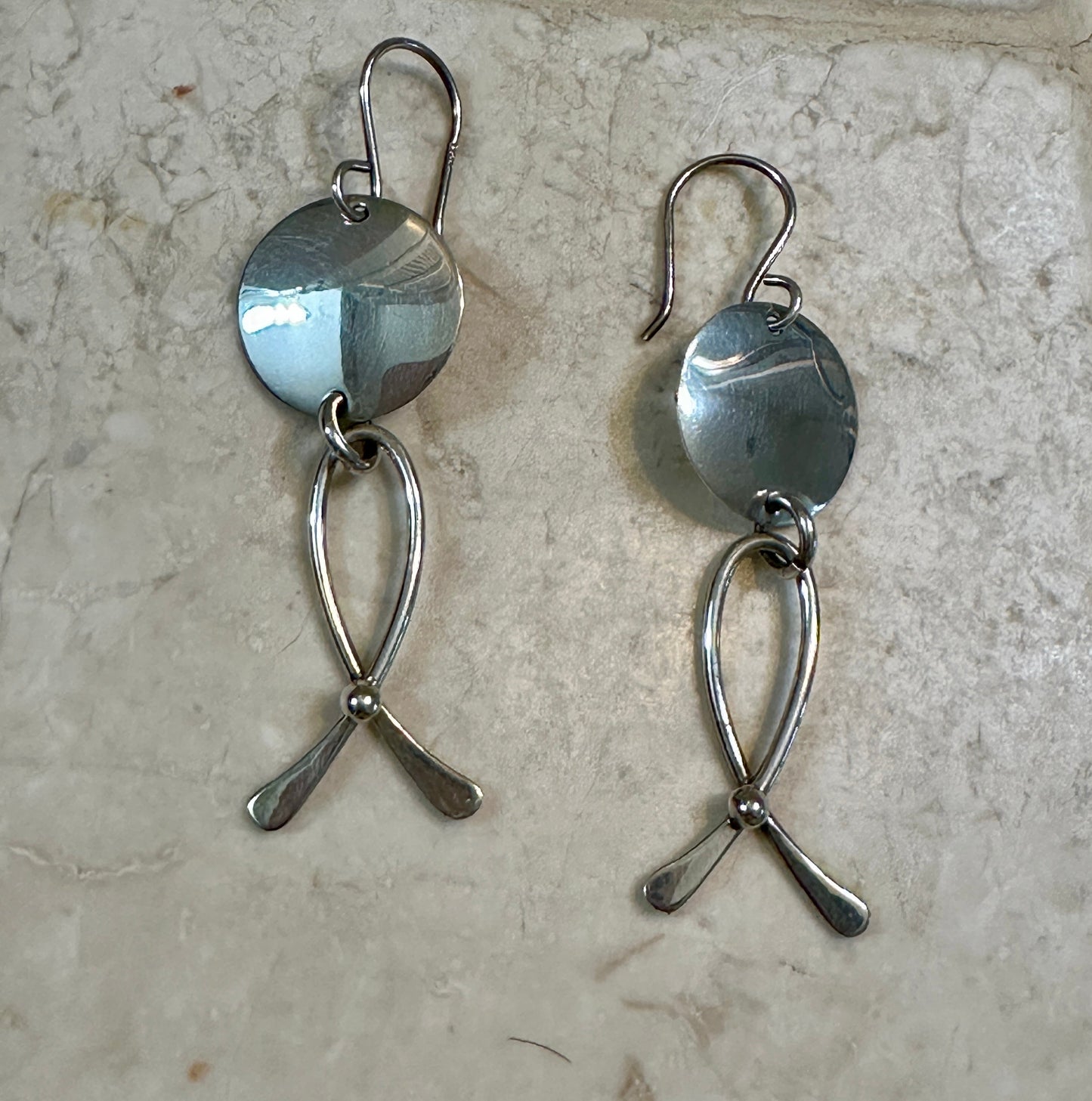 Disc w/ Ribbon Sterling Silver Earrings